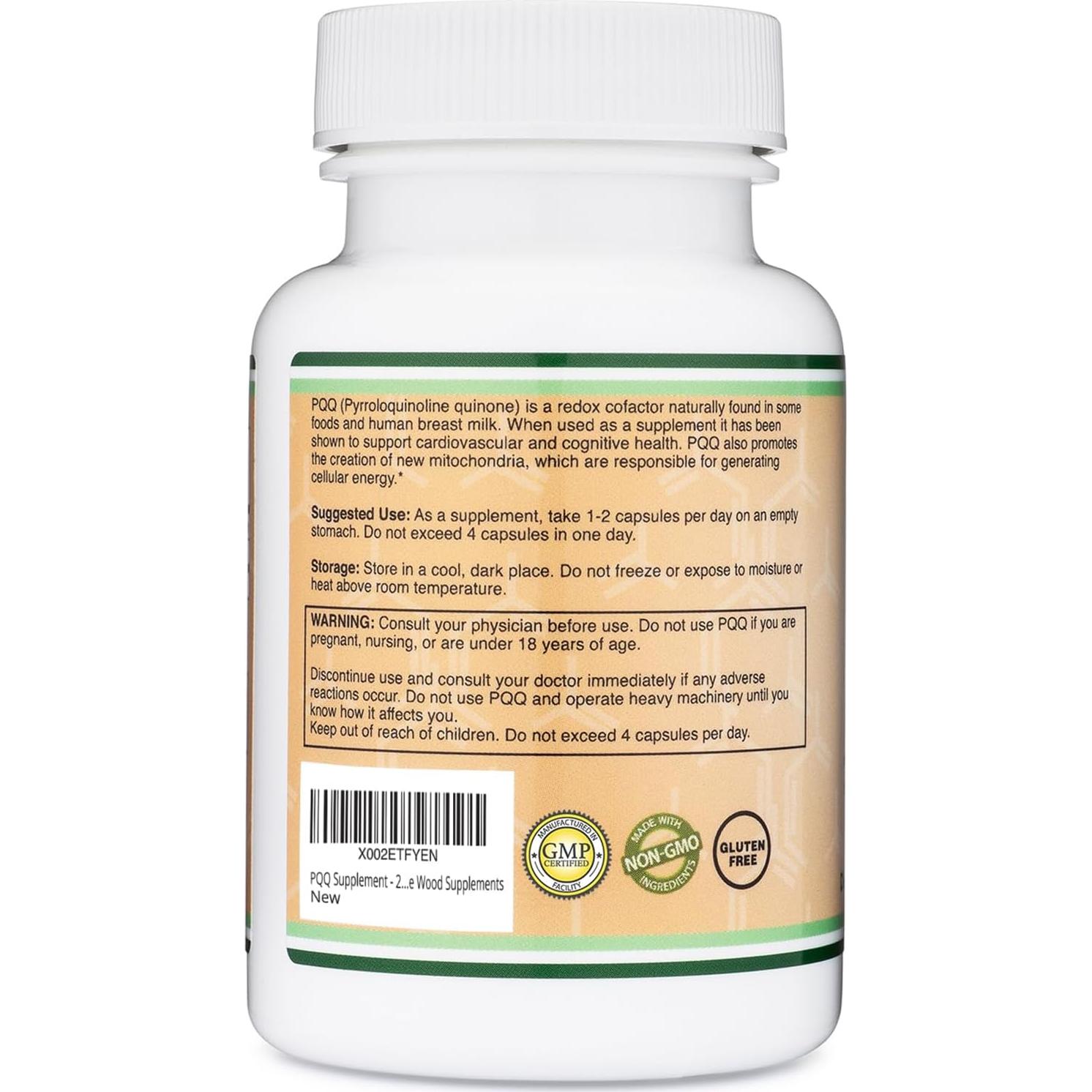 Suplemento PQQ 20mg Double Wood - 60 Cápsulas Veganas