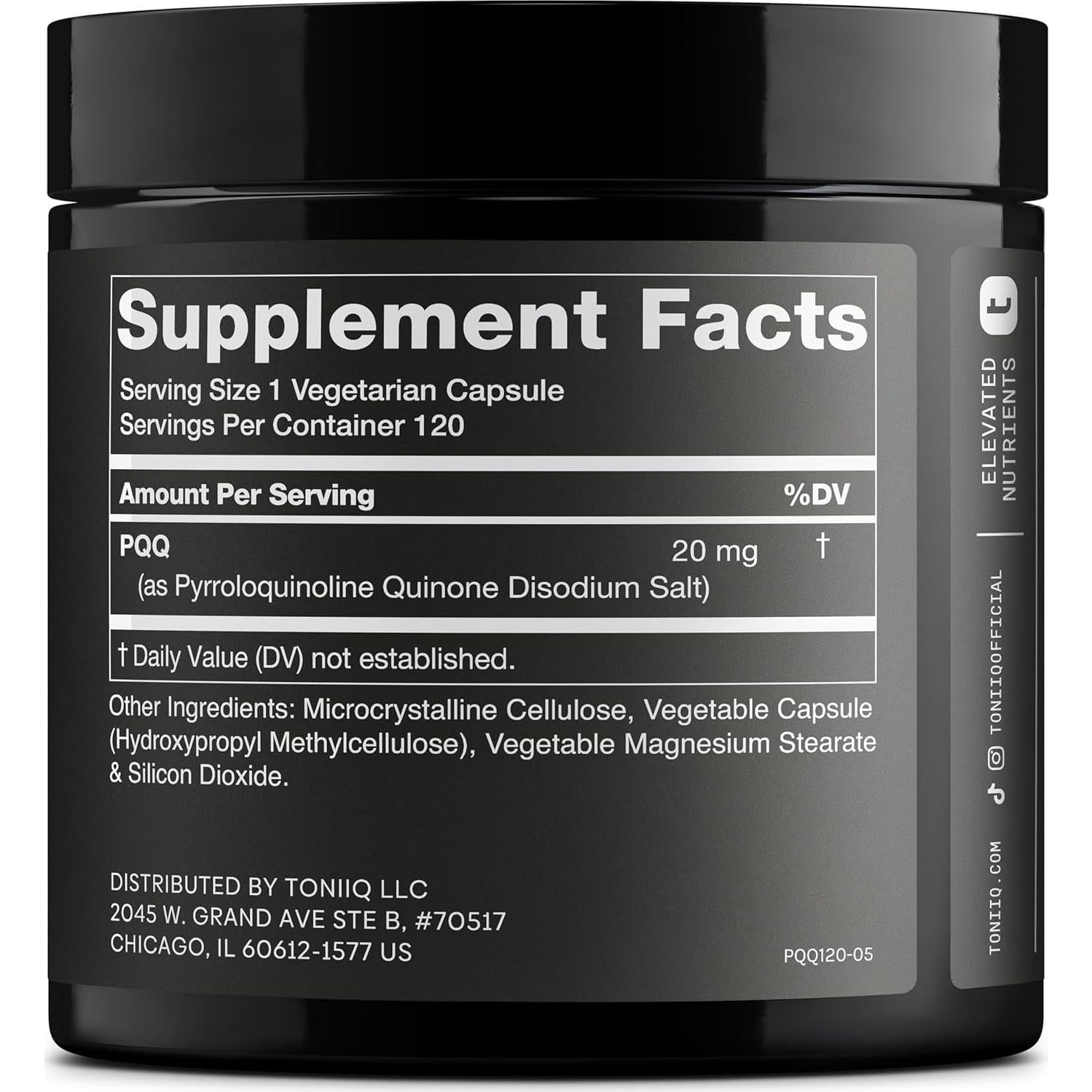 Suplemento Toniiq PQQ 20mg - 120 Cápsulas Vegetarianas