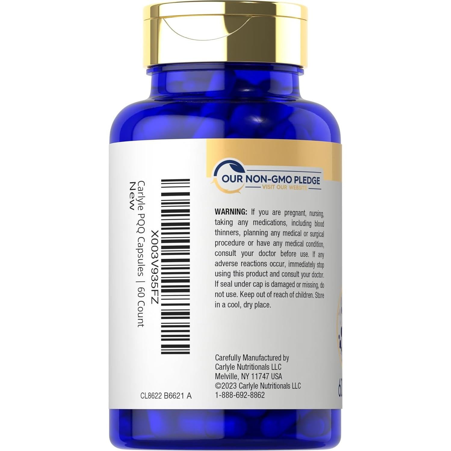 Suplemento PQQ Carlyle 20 mg | 60 Cápsulas Sin OGM y Gluten