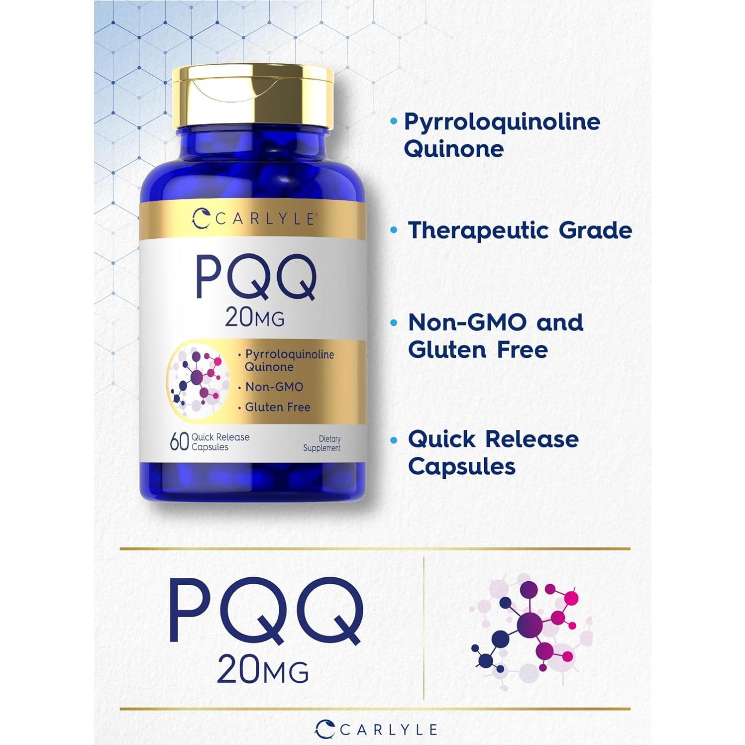 Suplemento PQQ Carlyle 20 mg | 60 Cápsulas Sin OGM y Gluten