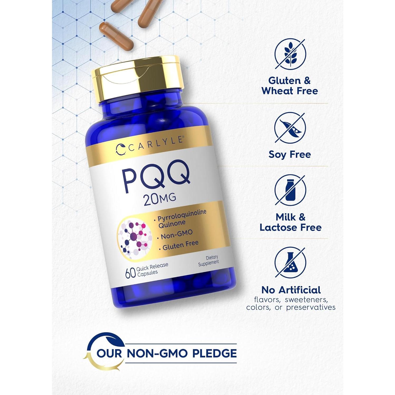 Suplemento PQQ Carlyle 20 mg | 60 Cápsulas Sin OGM y Gluten