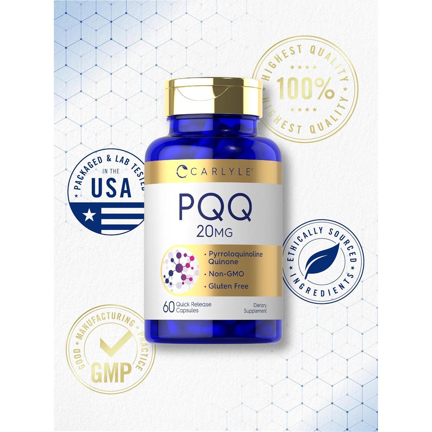 Suplemento PQQ Carlyle 20 mg | 60 Cápsulas Sin OGM y Gluten