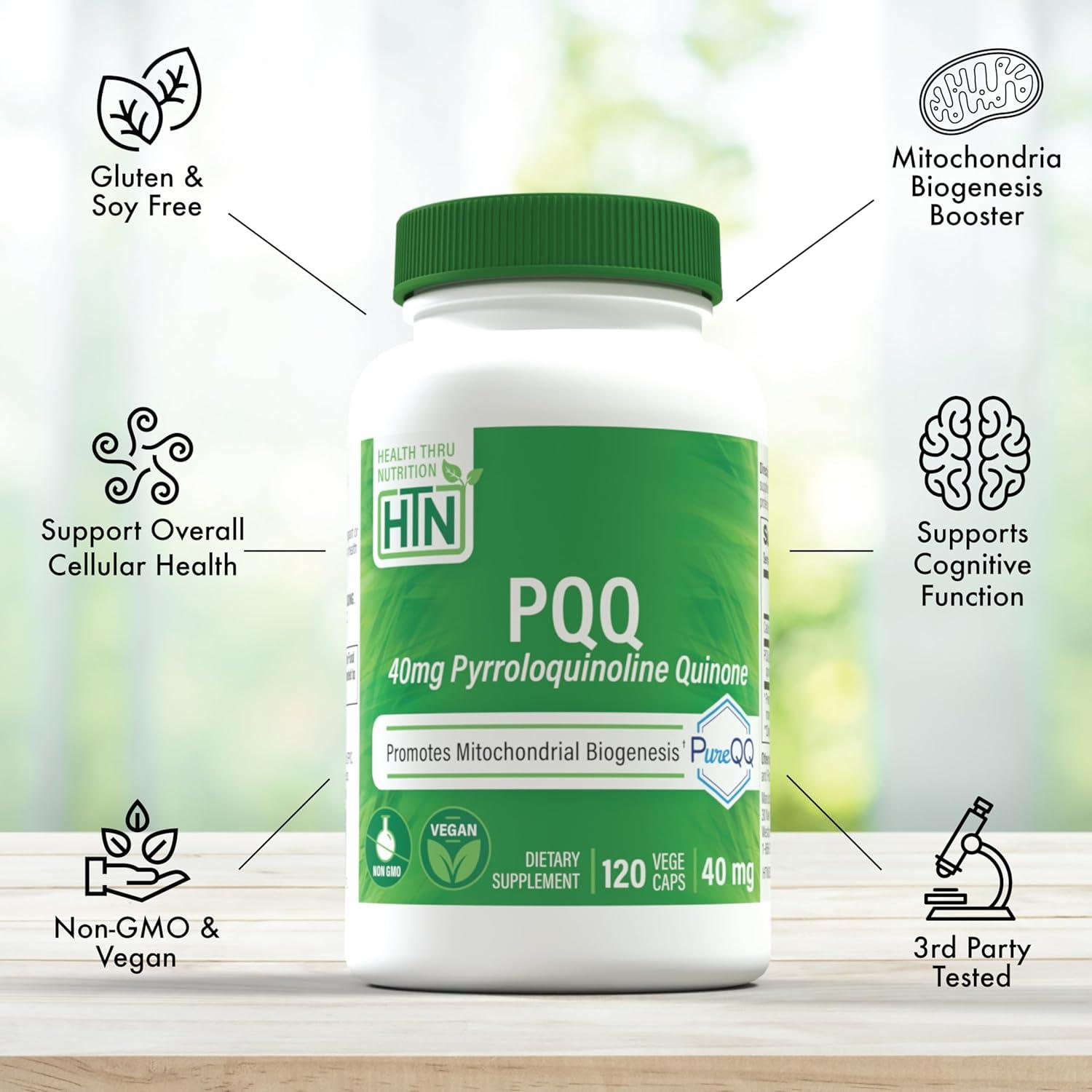 Suplemento PQQ Health Thru Nutrition 40mg 120 Cápsulas Veganas