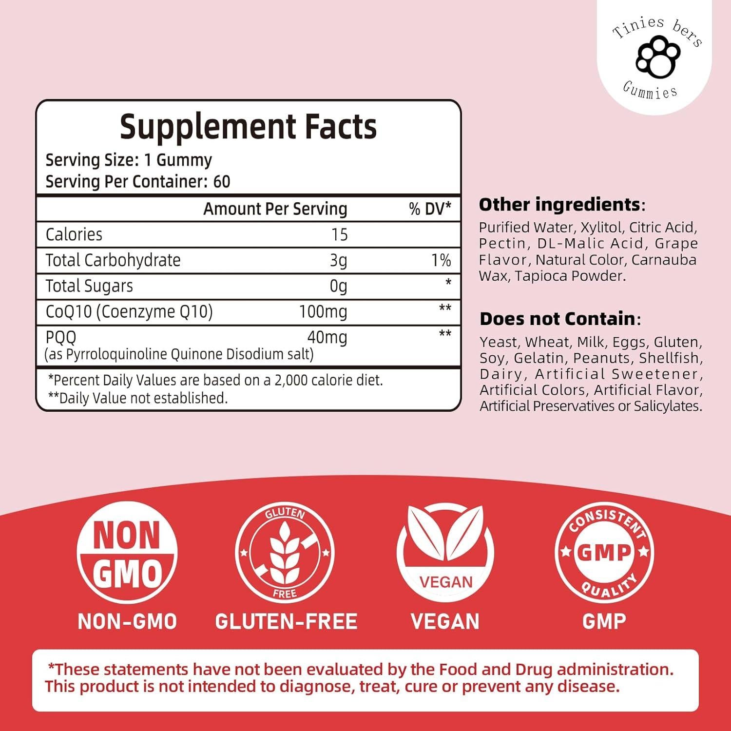 Gominolas PQQ 40mg y CoQ10 100mg Tinies bers 60 Unidades
