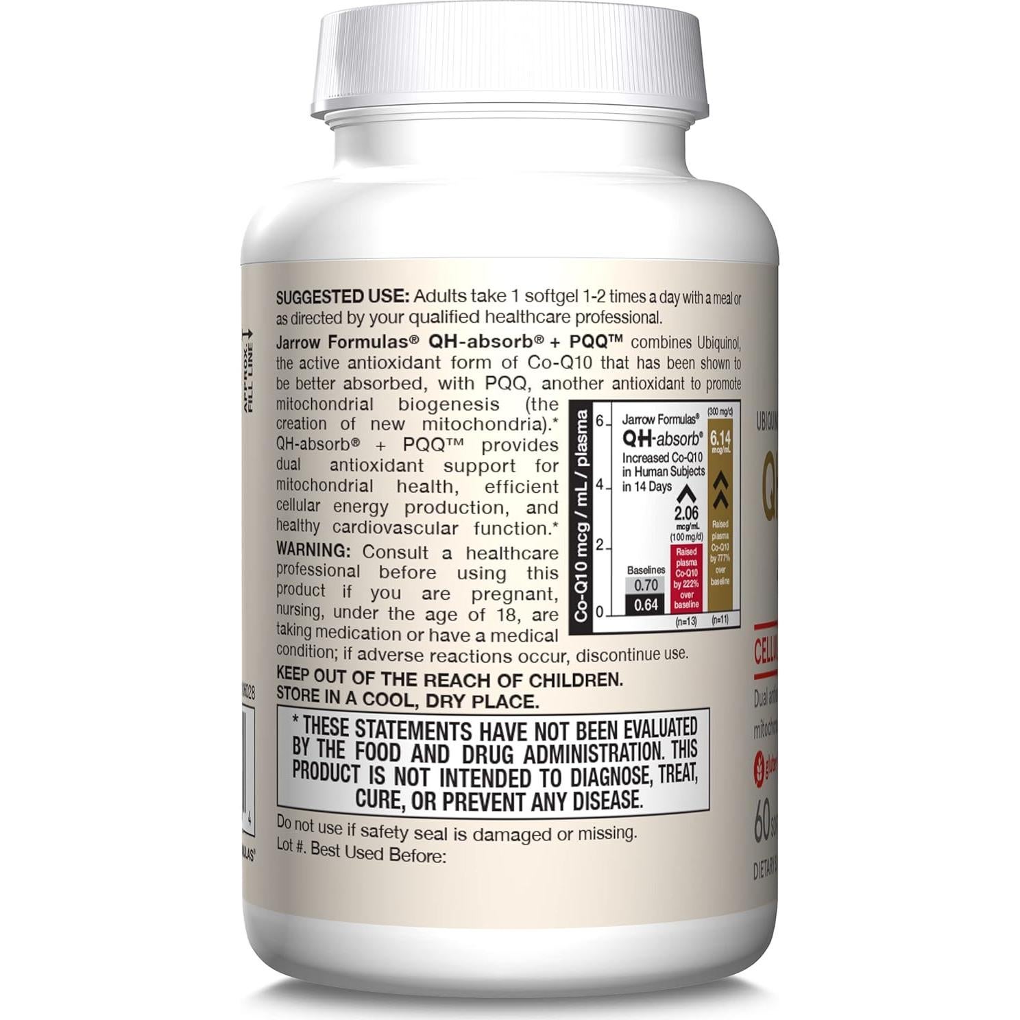 Suplemento Antioxidante Jarrow QH-Absorb + PQQ 60 Gelatinas