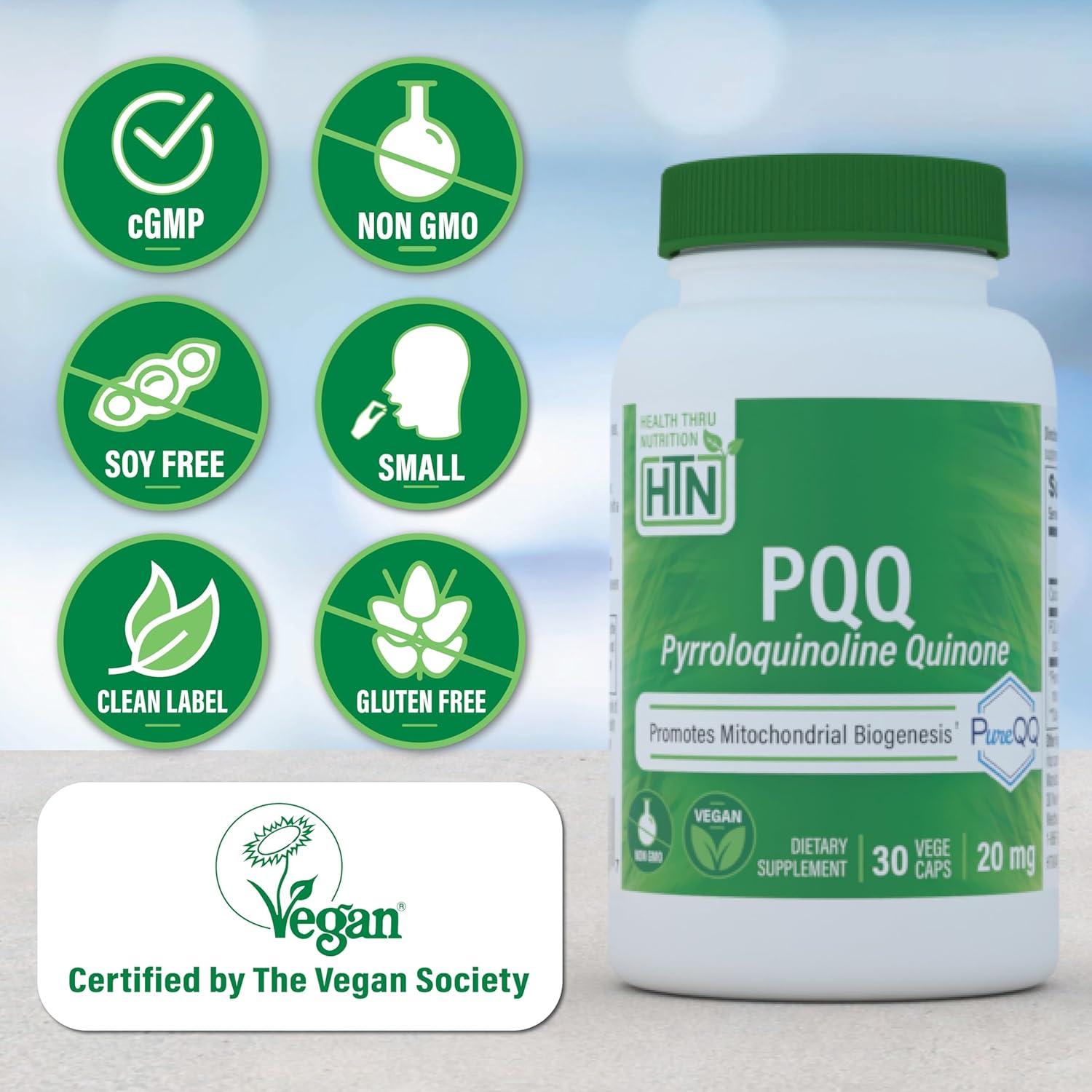 Suplemento PQQ Health Thru Nutrition 20mg 30 Cápsulas Vegano