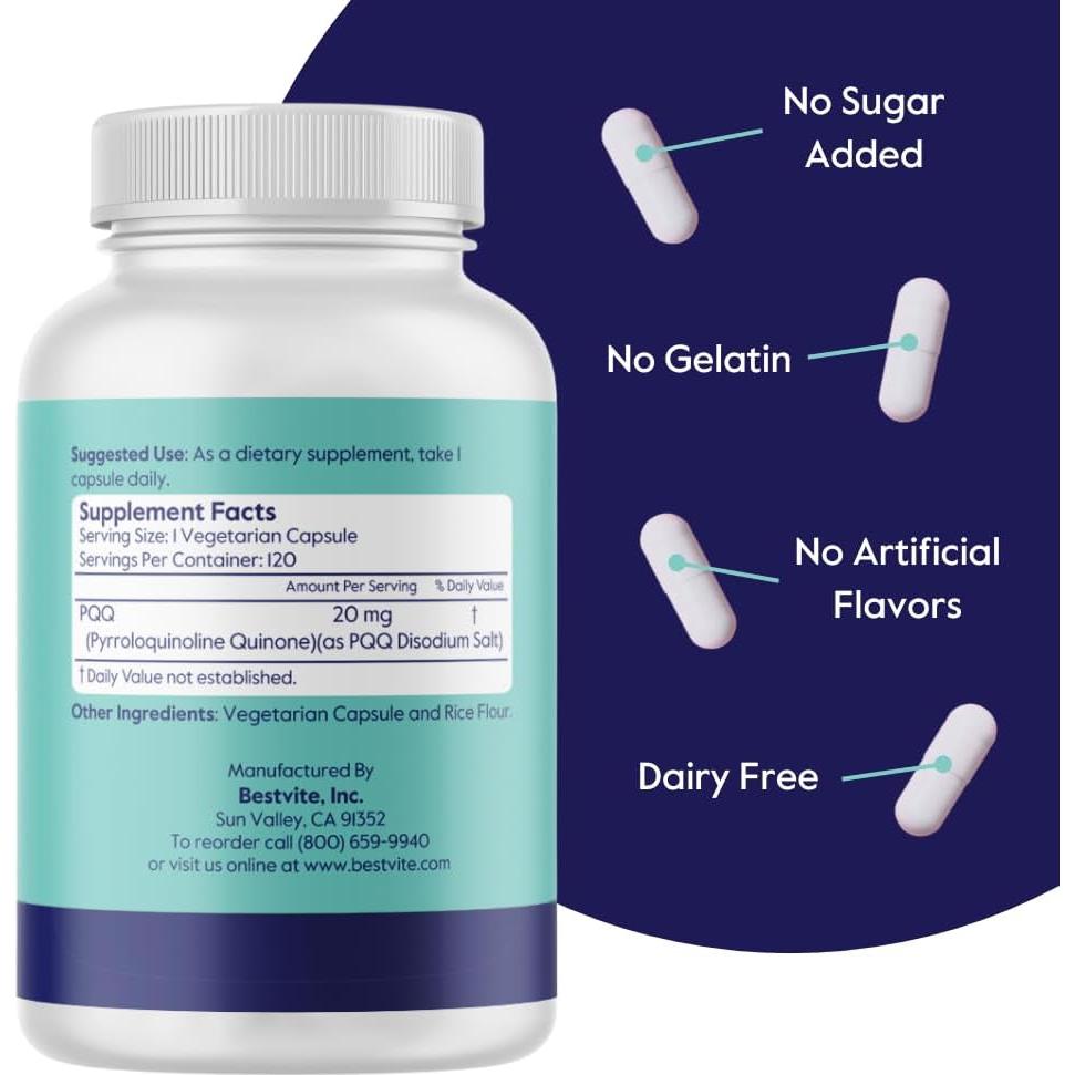 Suplemento PQQ 20mg Bestvite - 120 Cápsulas Veganas