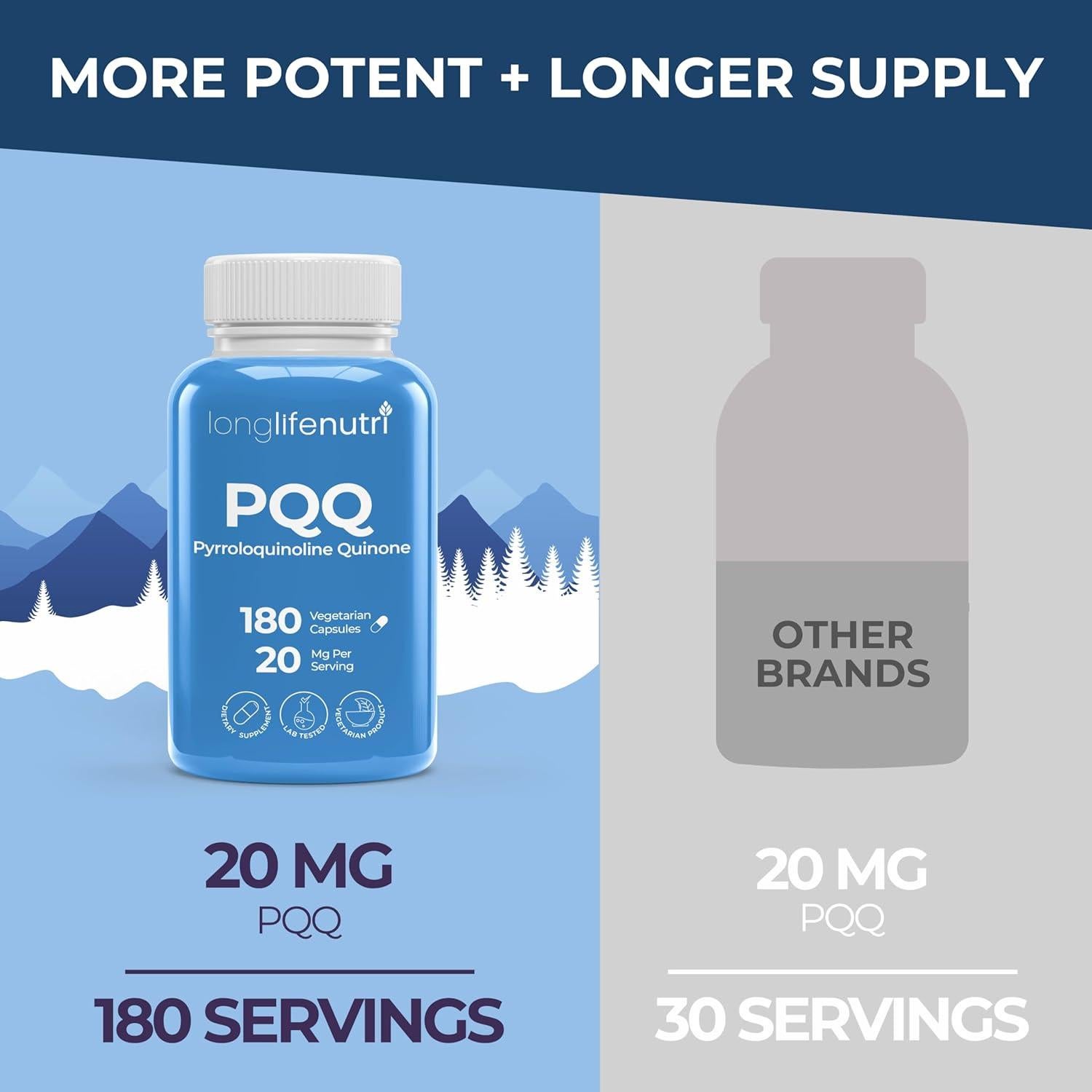 LongLifeNutri PQQ 20mg - 180 Cápsulas Vegetarianas, Suplemento Energético