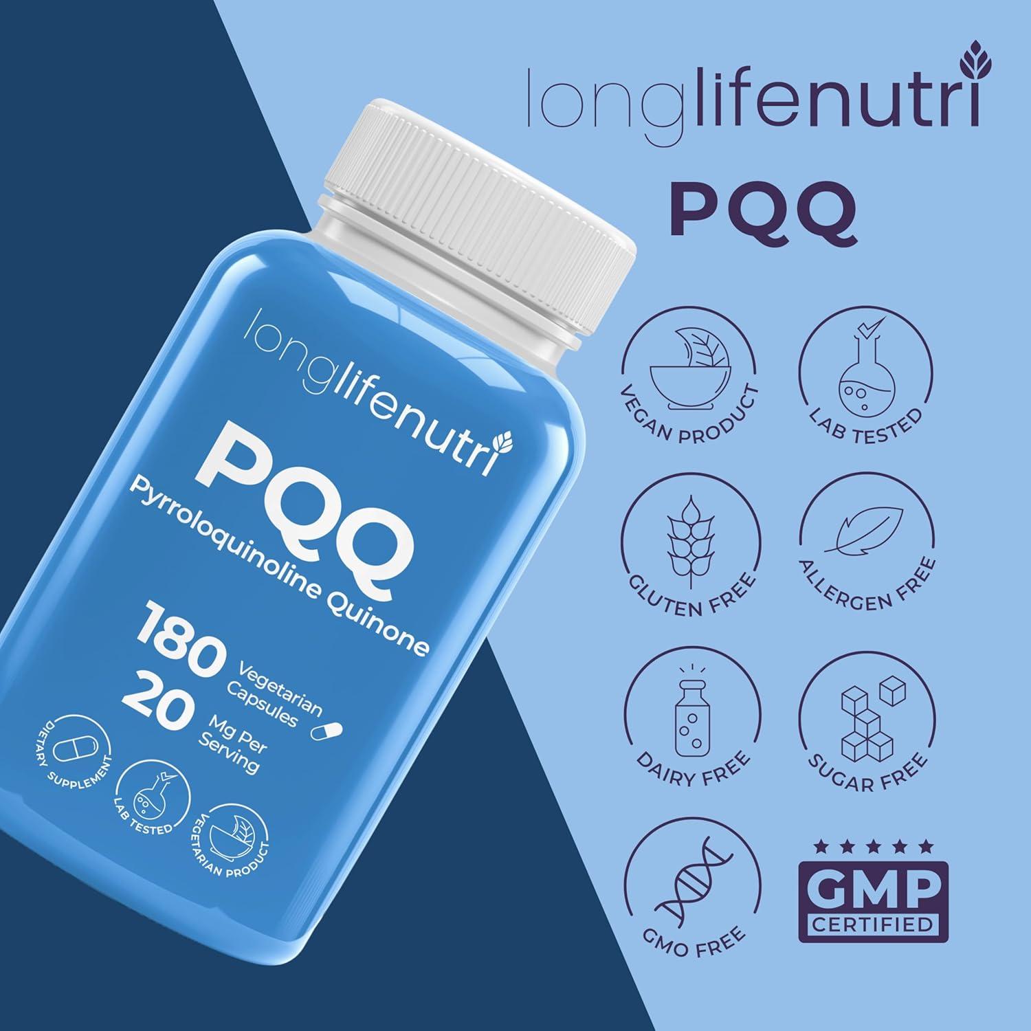 LongLifeNutri PQQ 20mg - 180 Cápsulas Vegetarianas, Suplemento Energético