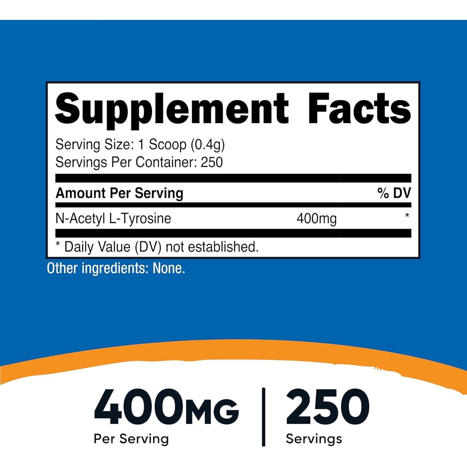 Polvo N-Acetil L-Tirosina Nutricost 100g - Sin OGM, Gluten