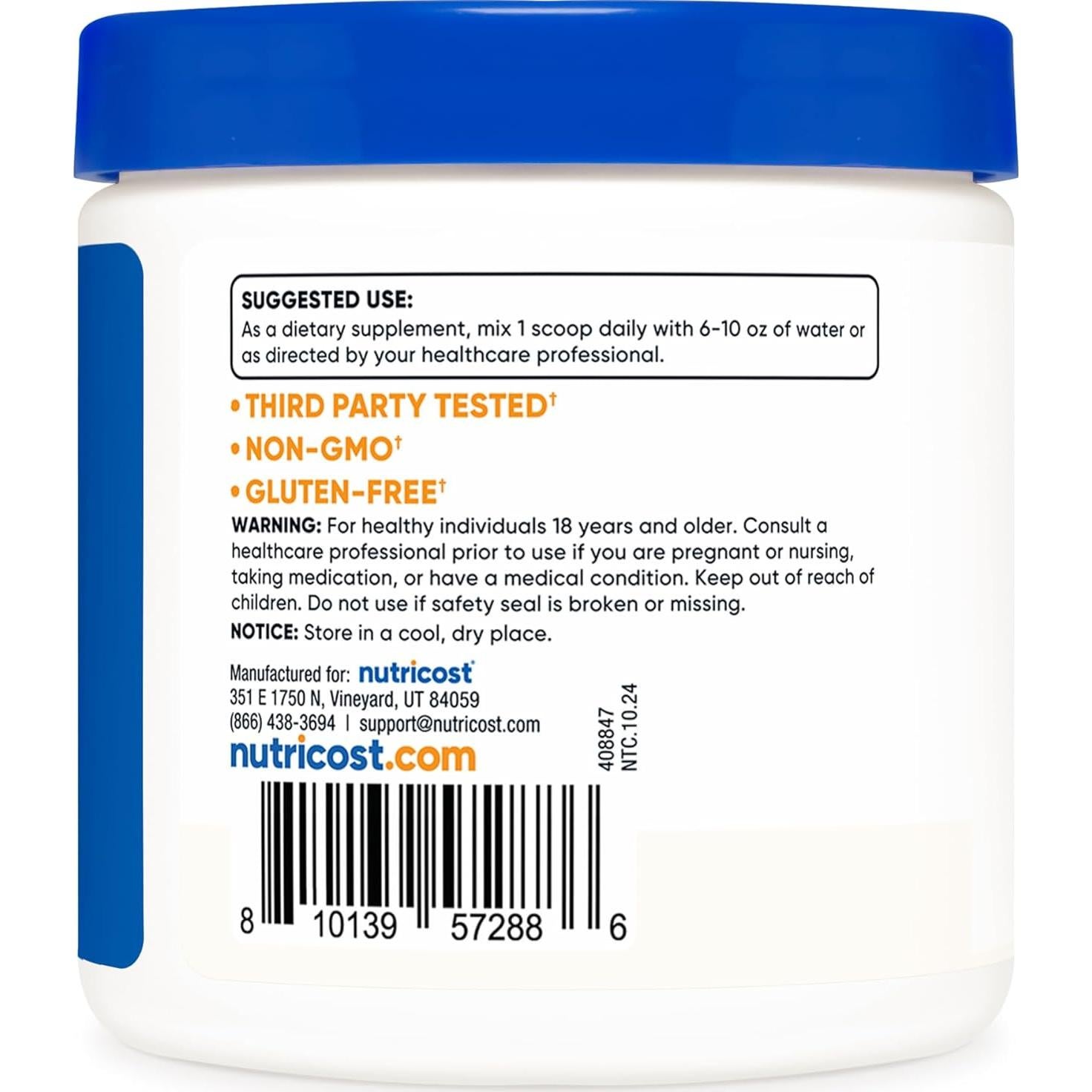 Polvo N-Acetil L-Tirosina Nutricost 100g - Sin OGM, Gluten