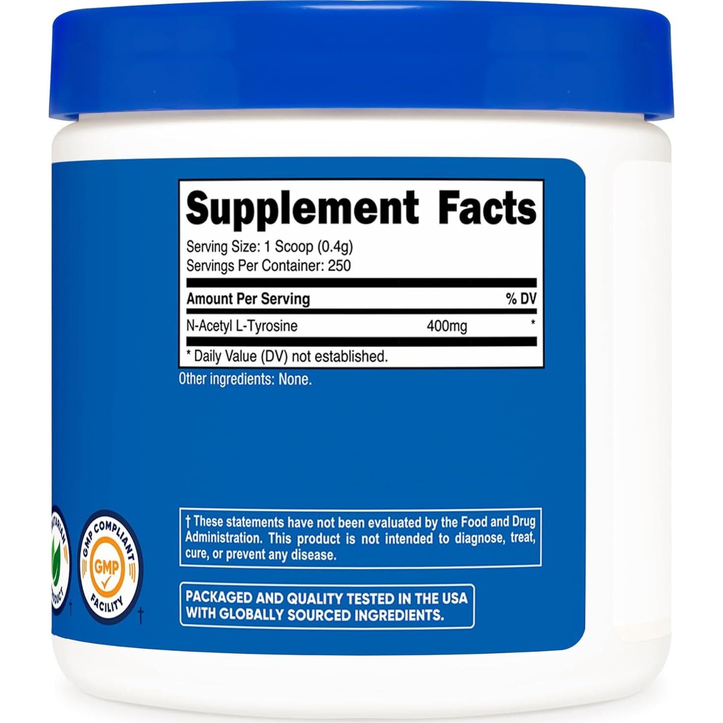 Polvo N-Acetil L-Tirosina Nutricost 100g - Sin OGM, Gluten