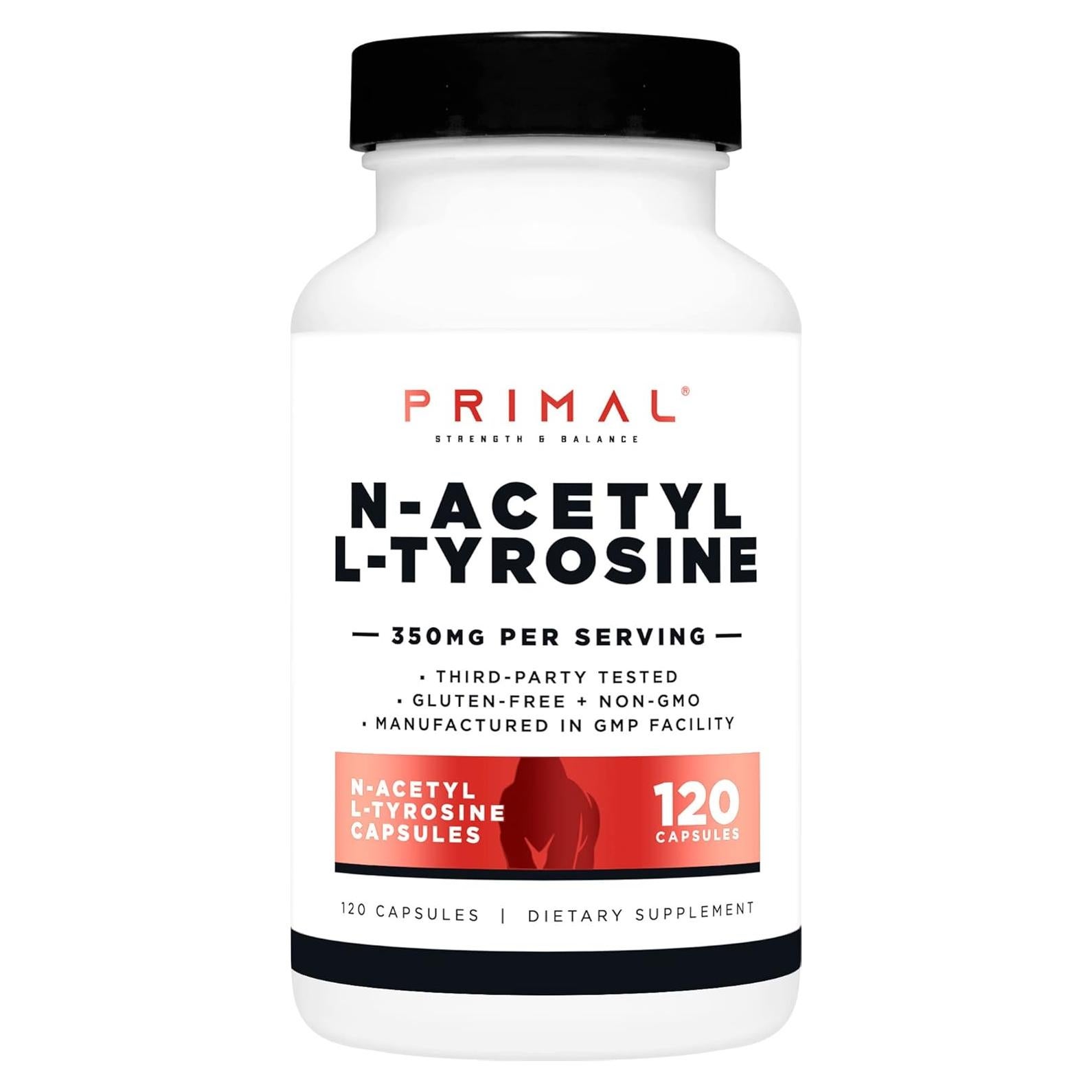 Cápsulas Primal N-Acetil L-Tirosina 350mg - 120 Porciones