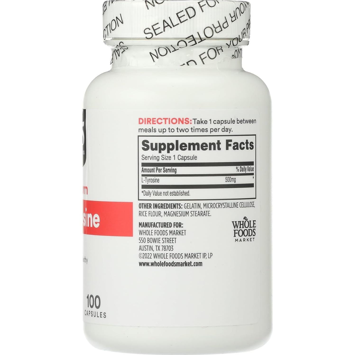 L-Tirosina 500mg 100 Cápsulas 365 Whole Foods Market