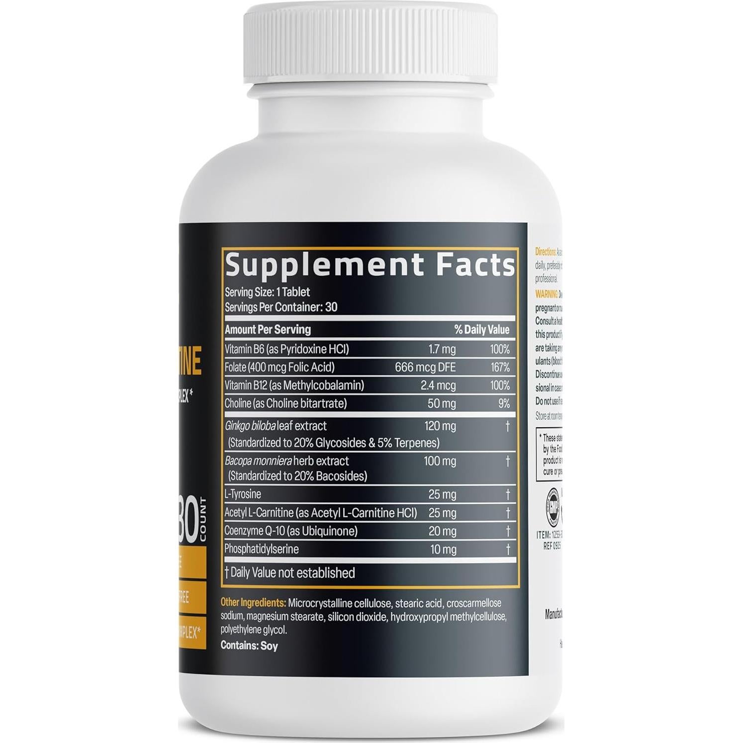 Suplemento Cerebral Bronson Ginkgo Bacopa 30 Tabletas