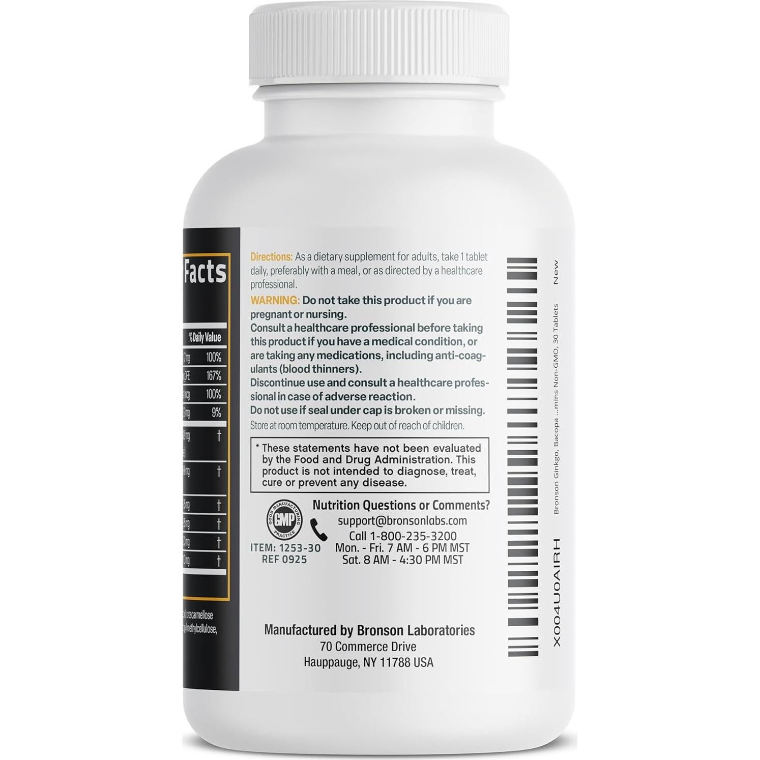 Suplemento Cerebral Bronson Ginkgo Bacopa 30 Tabletas