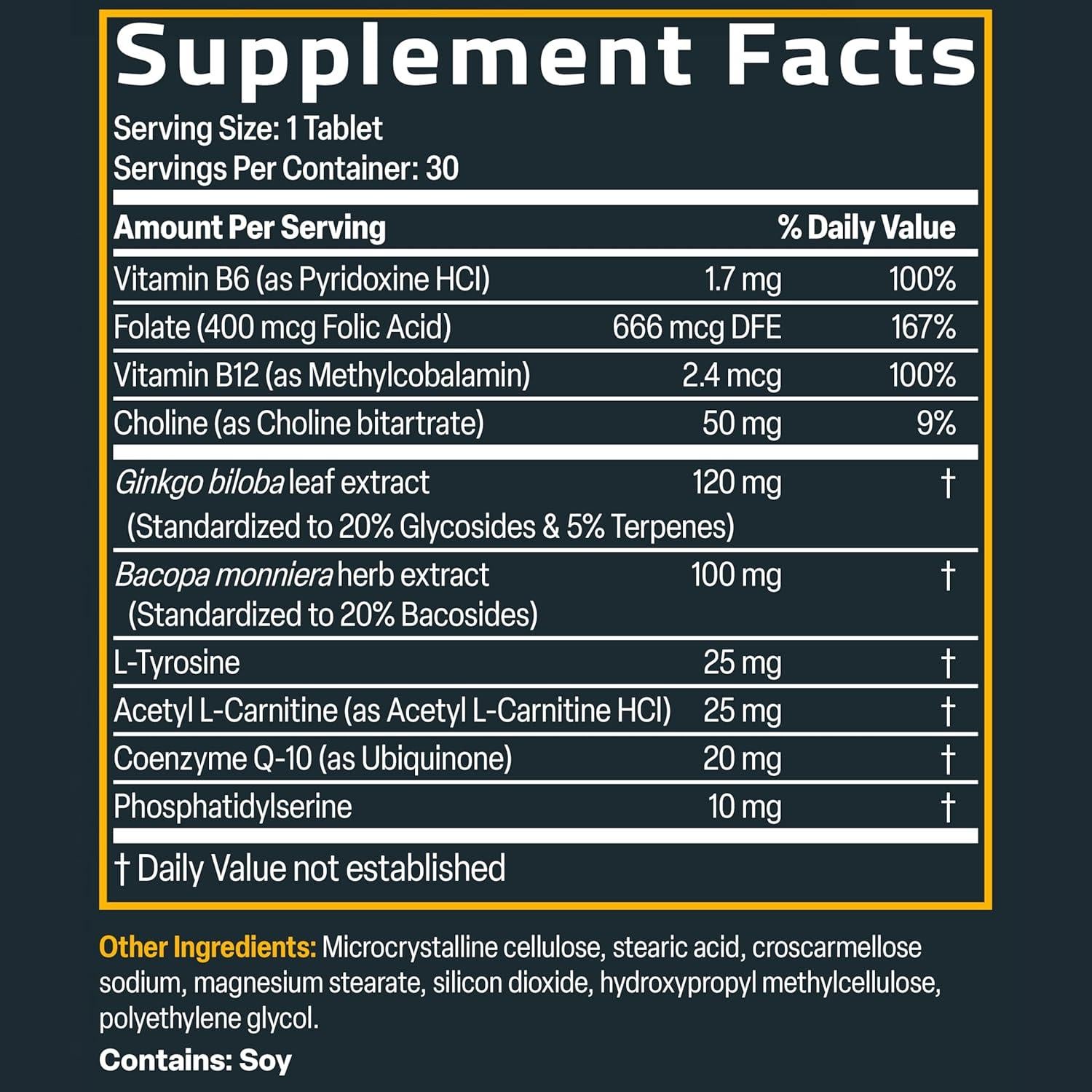 Suplemento Cerebral Bronson Ginkgo Bacopa 30 Tabletas