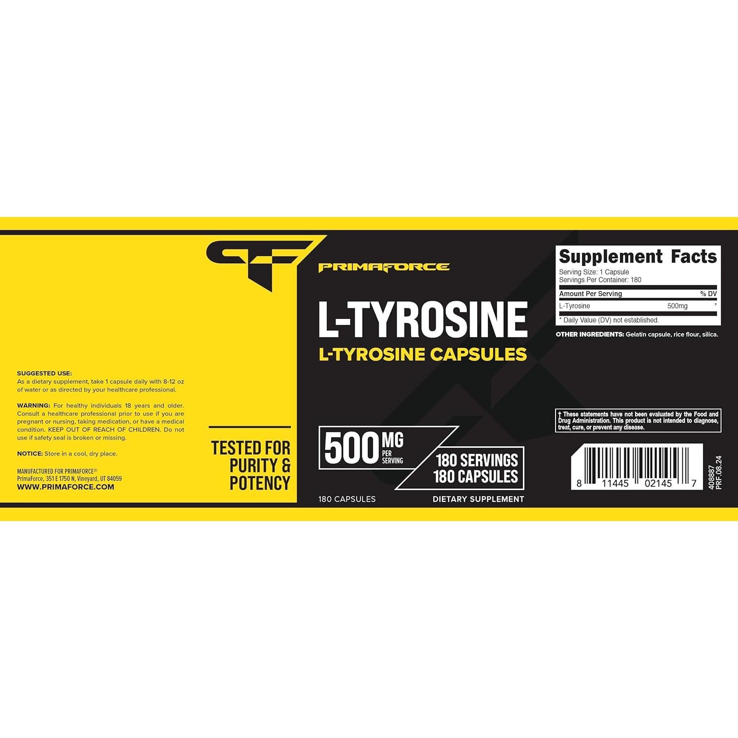 Primaforce L-Tirosina 180 Cápsulas 500 mg Suplemento