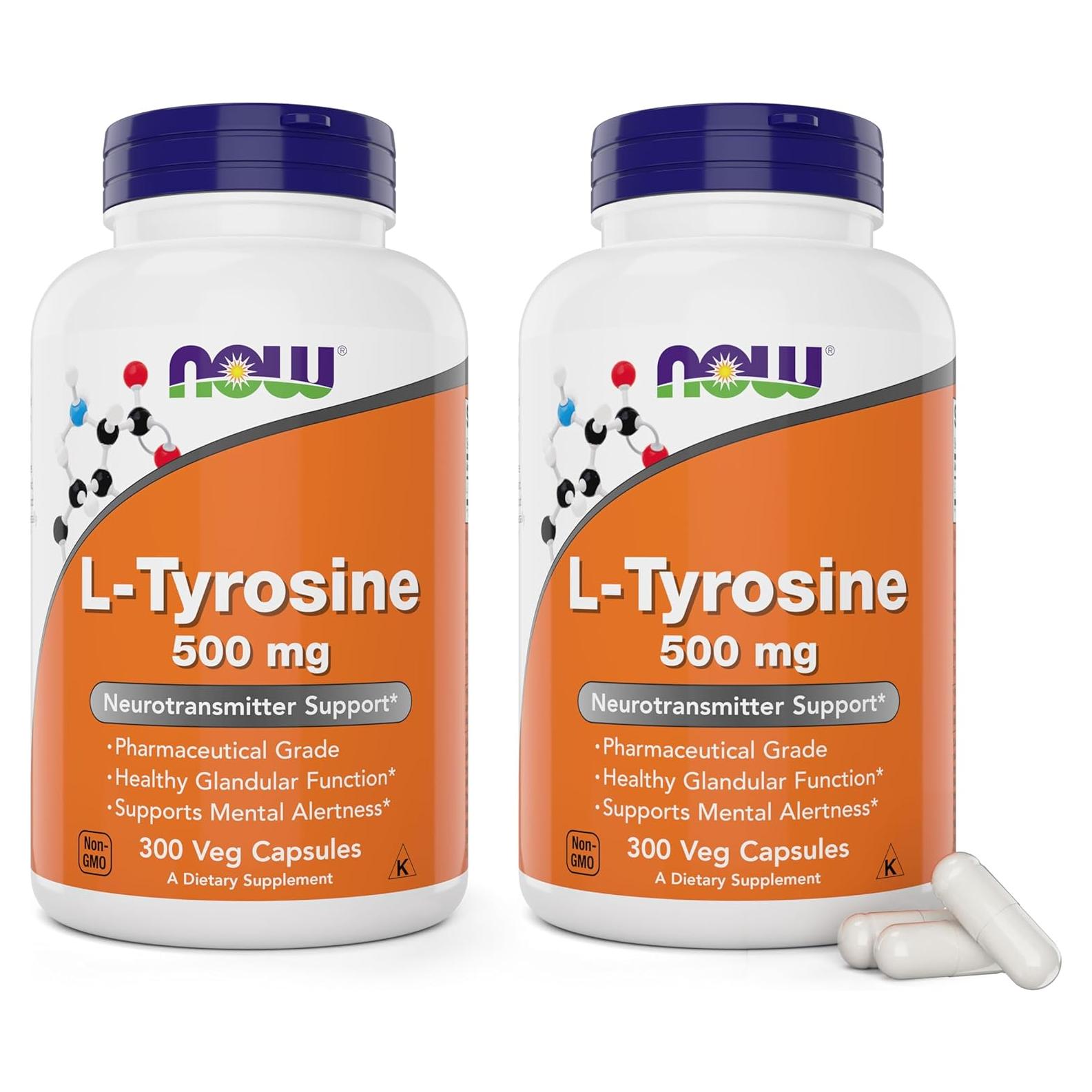 NOW Foods L-Tirosina 500mg 300 Cápsulas Paquete de 2 Suplemento