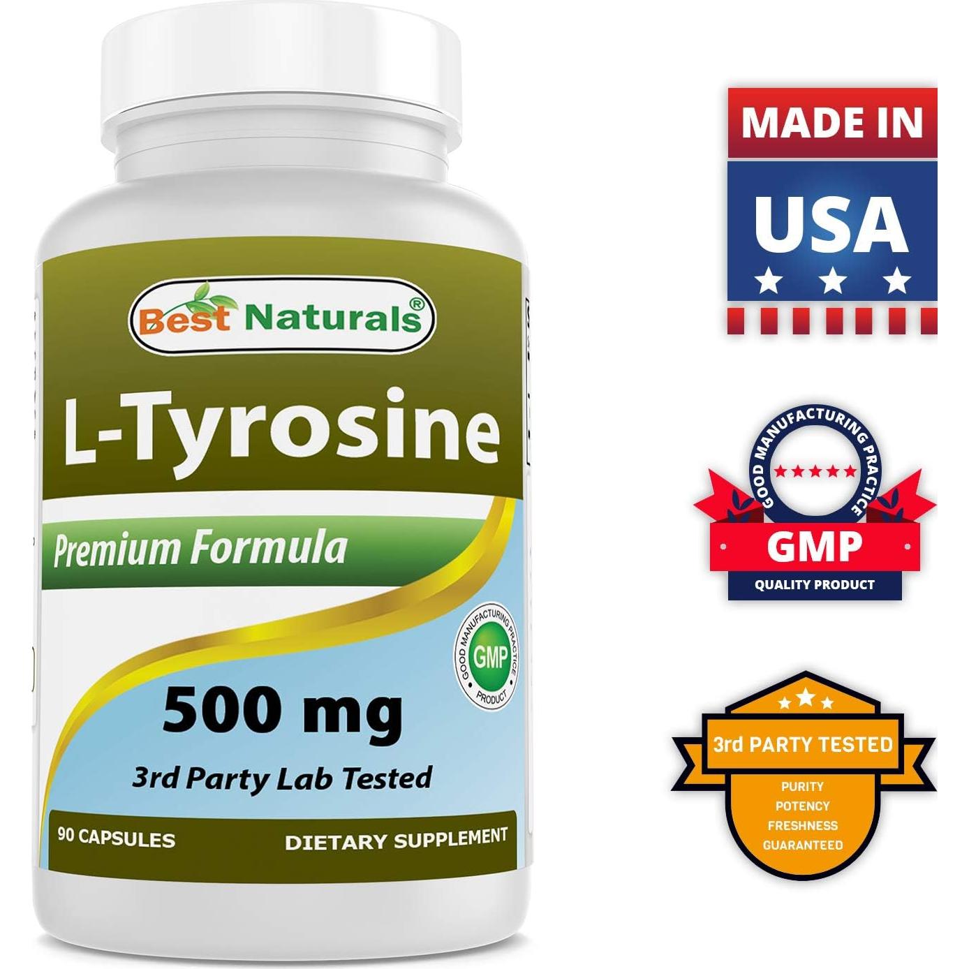 L-Tirosina 500 mg Mejores Naturales 90 Cápsulas x2