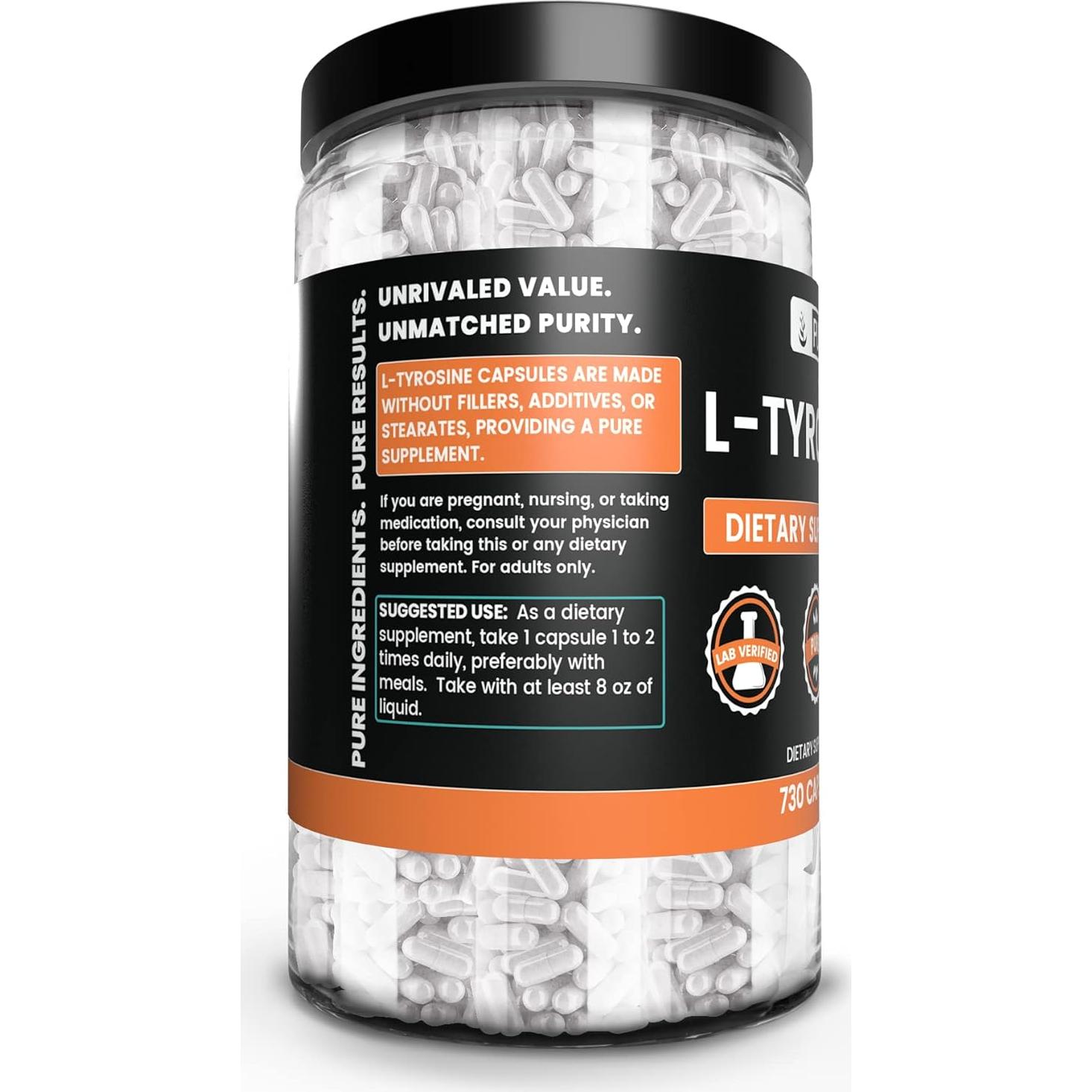 L-Tirosina 730 Cápsulas Ingredientes Originales Puros