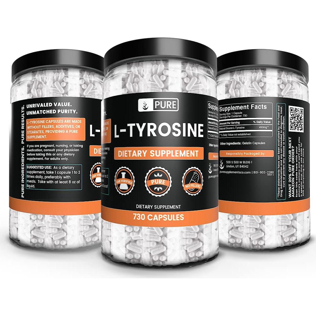 L-Tirosina 730 Cápsulas Ingredientes Originales Puros