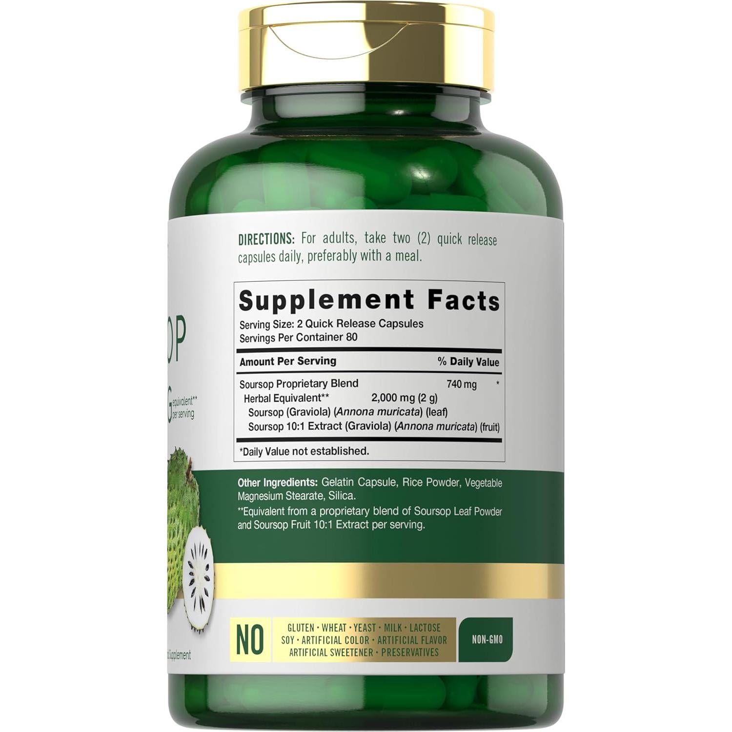 Cápsulas de Soursop Carlyle | 2000mg | 160 Unidades | Suplemento Herbal