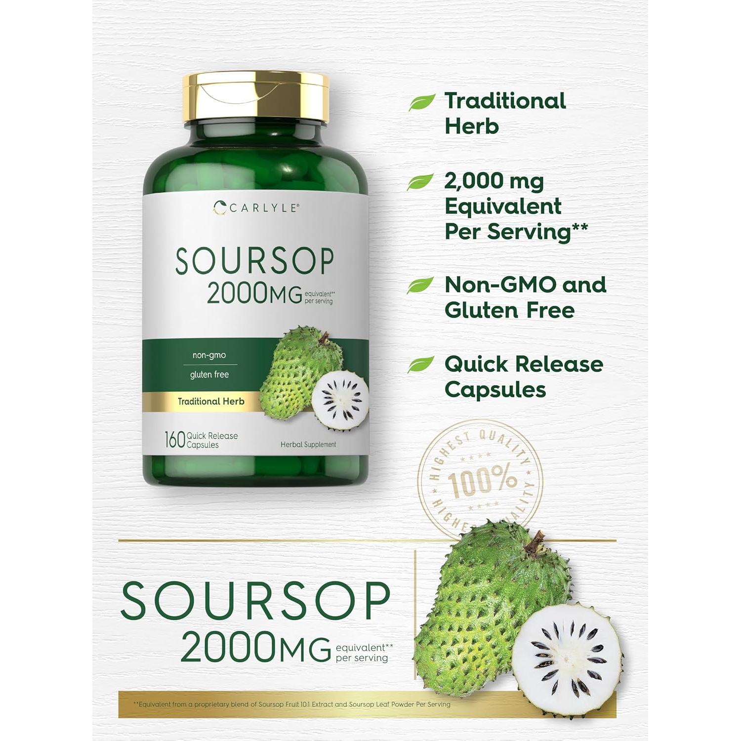 Cápsulas de Soursop Carlyle | 2000mg | 160 Unidades | Suplemento Herbal