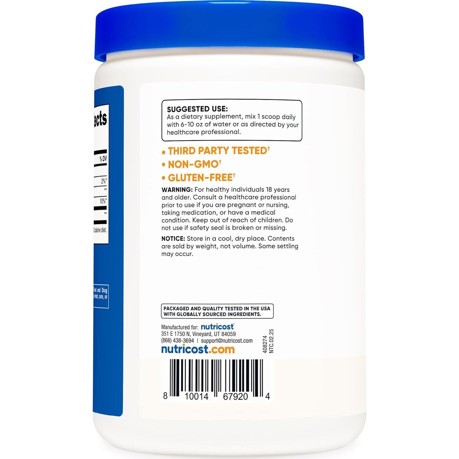 D-Ribosa en Polvo Nutricost 500g - 5g por Porción, No-OGM