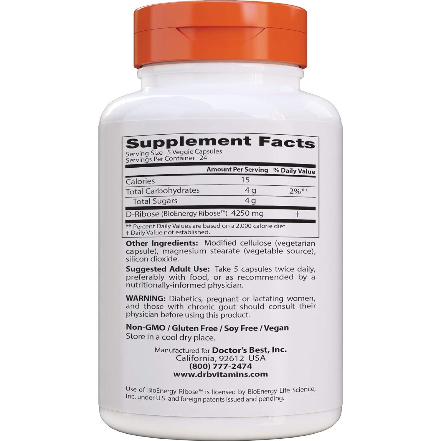 D-Ribosa Doctor's Best 120 Cápsulas Veganas Sin Gluten