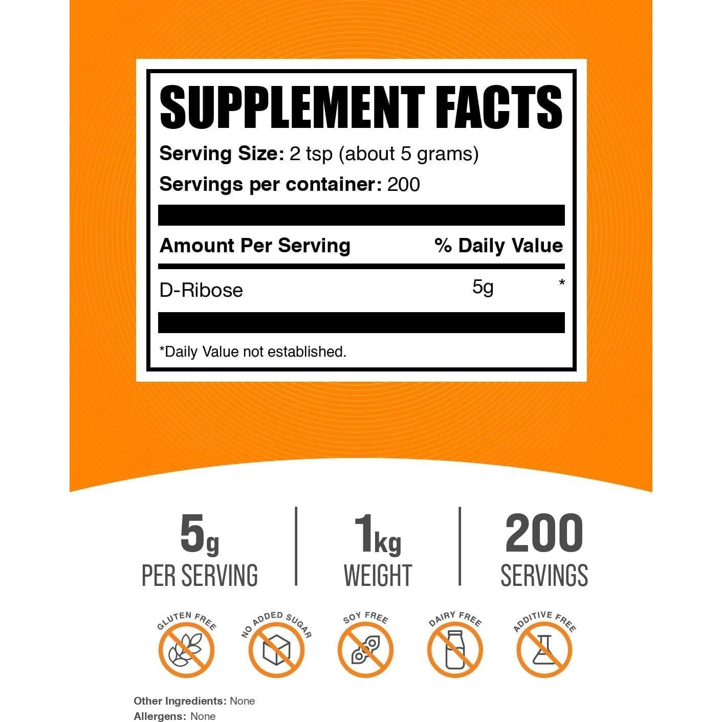 Polvo de D-Ribosa BulkSupplements 1kg - Suplemento Energético Sin Sabor