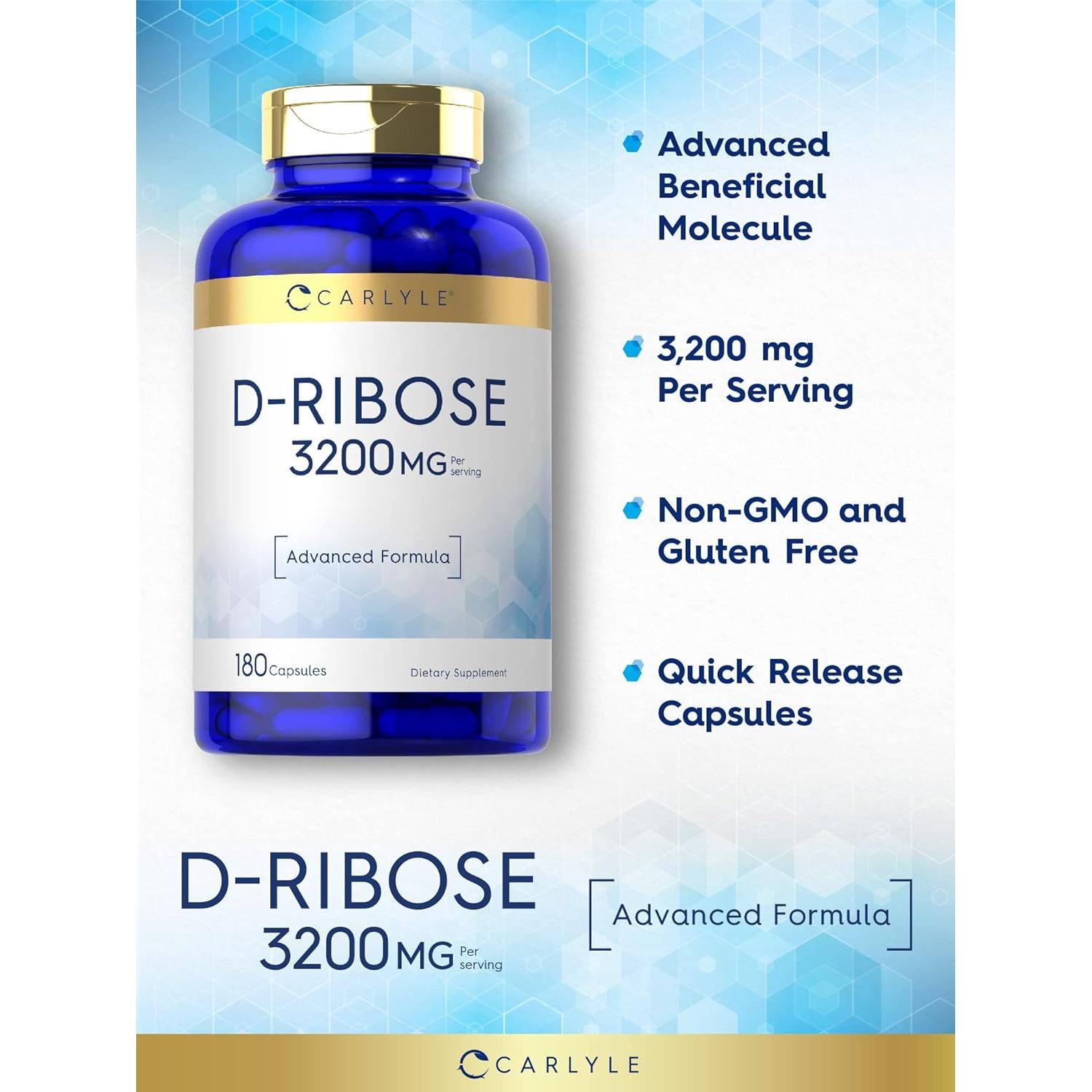 Cápsulas de D-Ribosa Carlyle 3200mg 180 Píldoras Suplemento