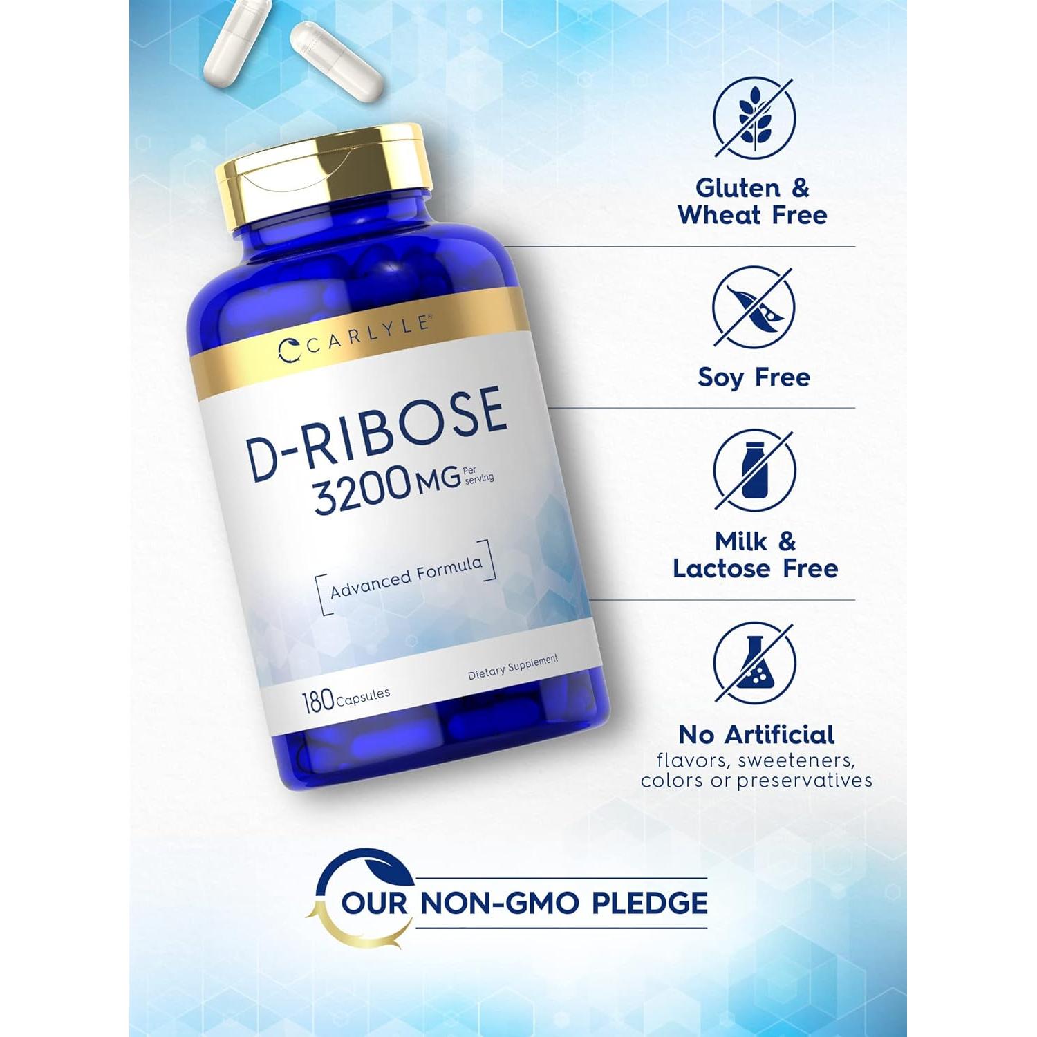 Cápsulas de D-Ribosa Carlyle 3200mg 180 Píldoras Suplemento