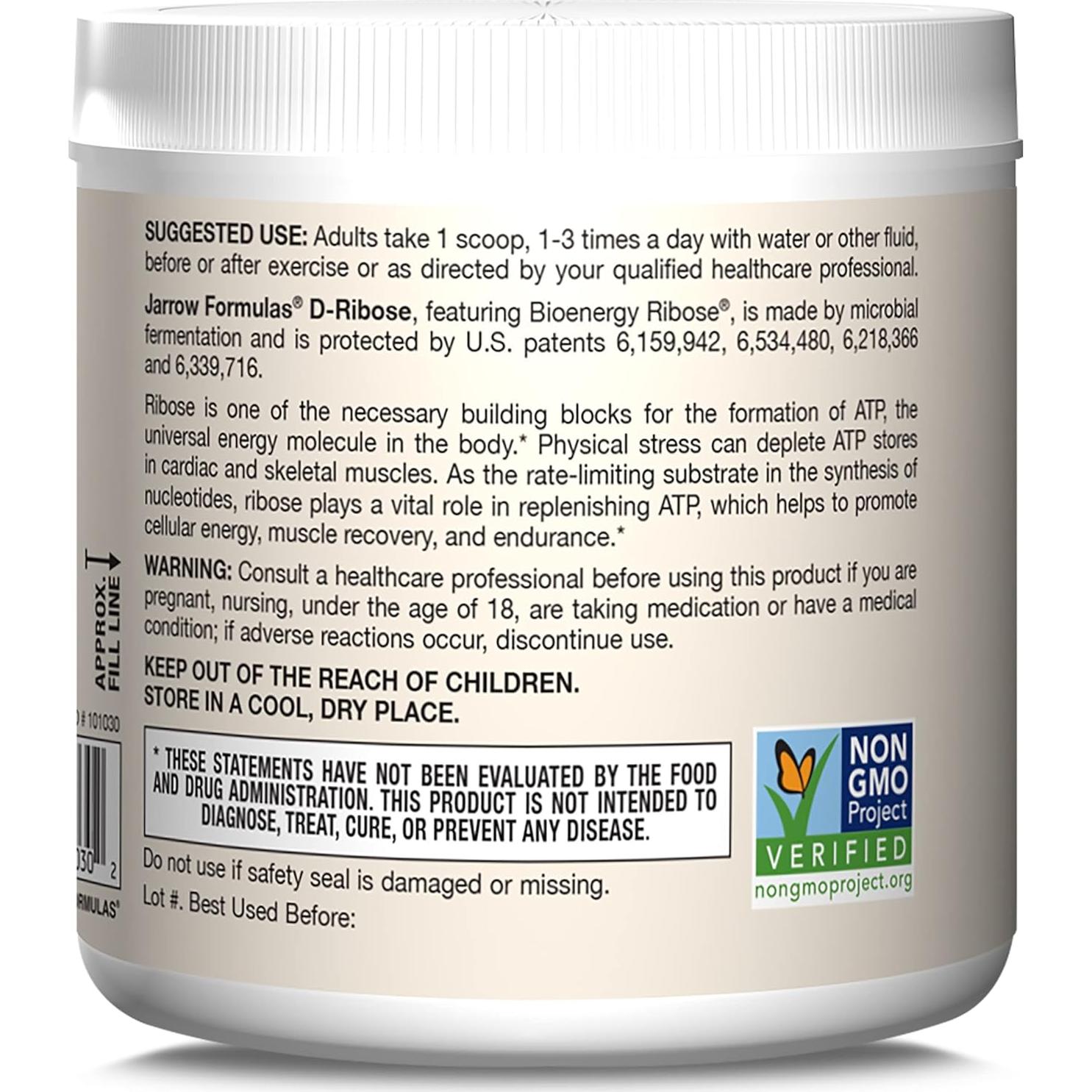 Suplemento D-Ribosa Jarrow Formulas 200 g - Energía y Recuperación