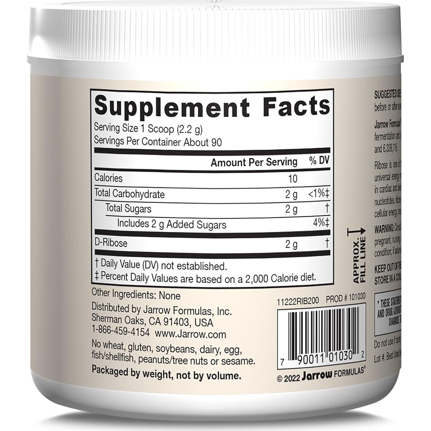 Suplemento D-Ribosa Jarrow Formulas 200 g - Energía y Recuperación