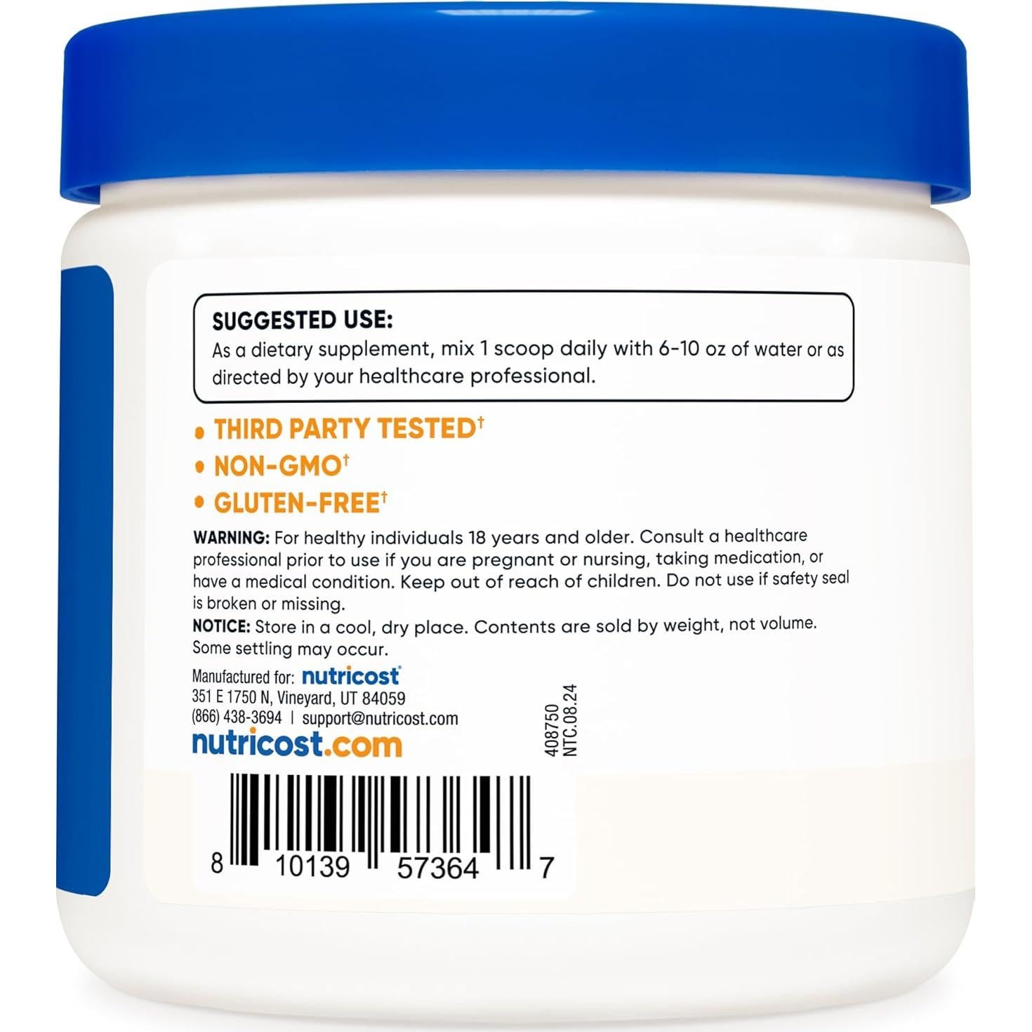 Polvo de D-Ribosa Nutricost 250g - 100% Puro y Sin Gluten