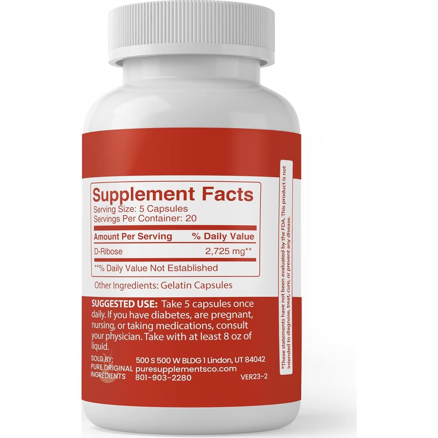 D-Ribosa 100 Cápsulas Siempre Puro Sin Aditivos 91g