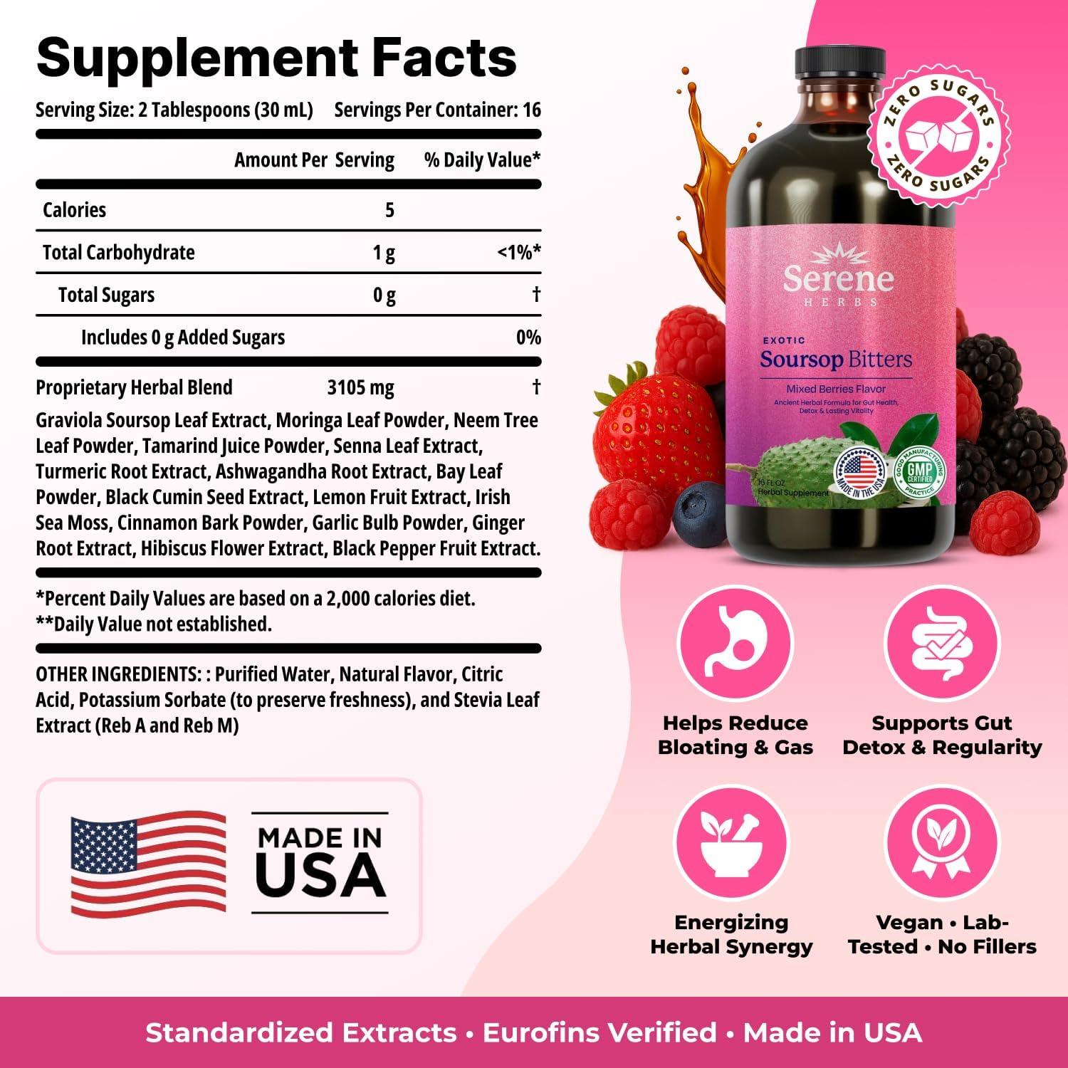 Bitters de Guanábana Serene Herbs 473 ml - Sabor Frutos Rojos - Vegano