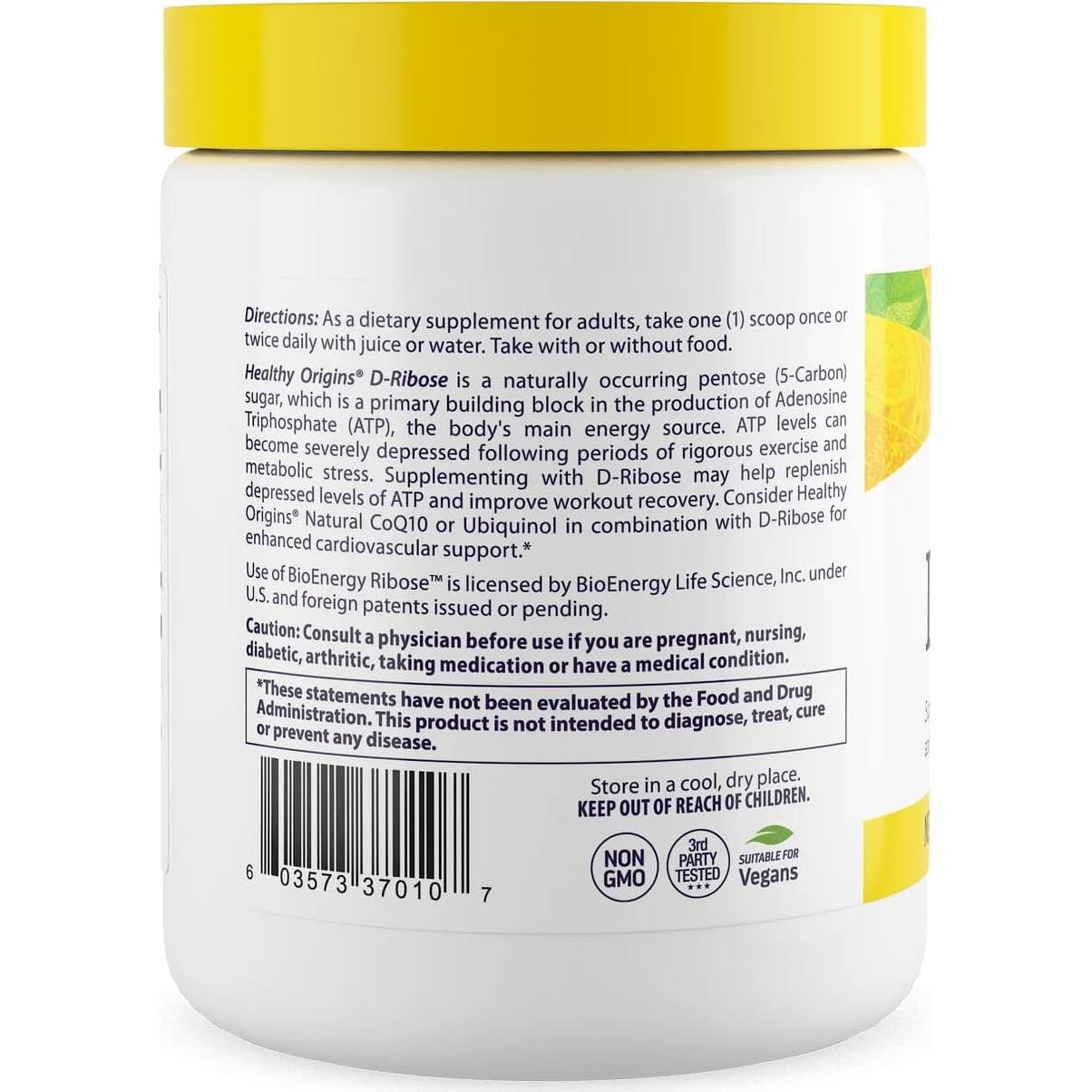 Healthy Origins D-Ribose en Polvo 300g - Energía y Soporte Cardiaco