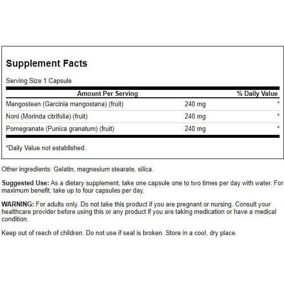 Complejo de Mangostán, Granada y Noni Swanson 240 mg 90 Cápsulas