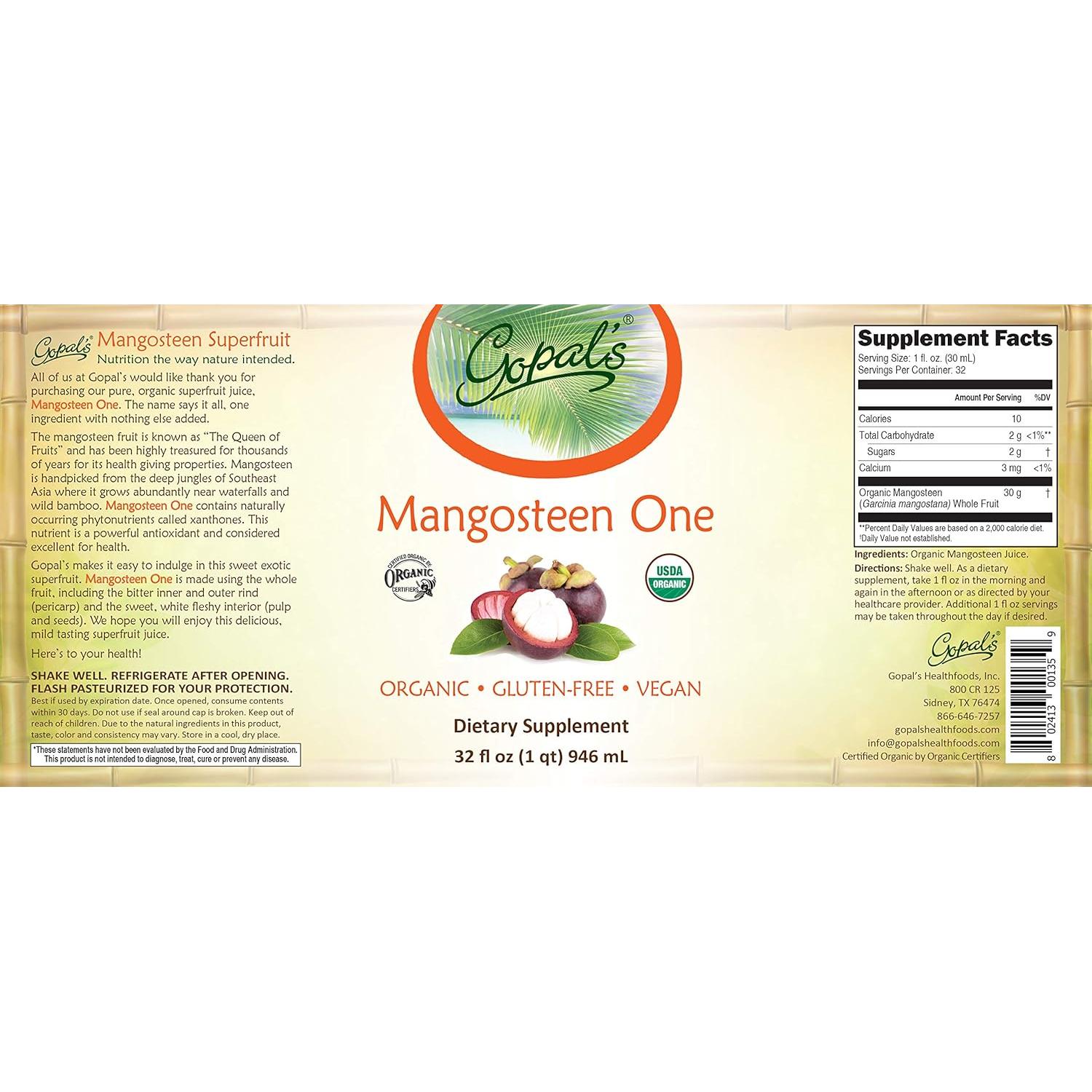 Jugo de Mangostán Orgánico Gopal's 0.95L - Vegano y Sin Gluten