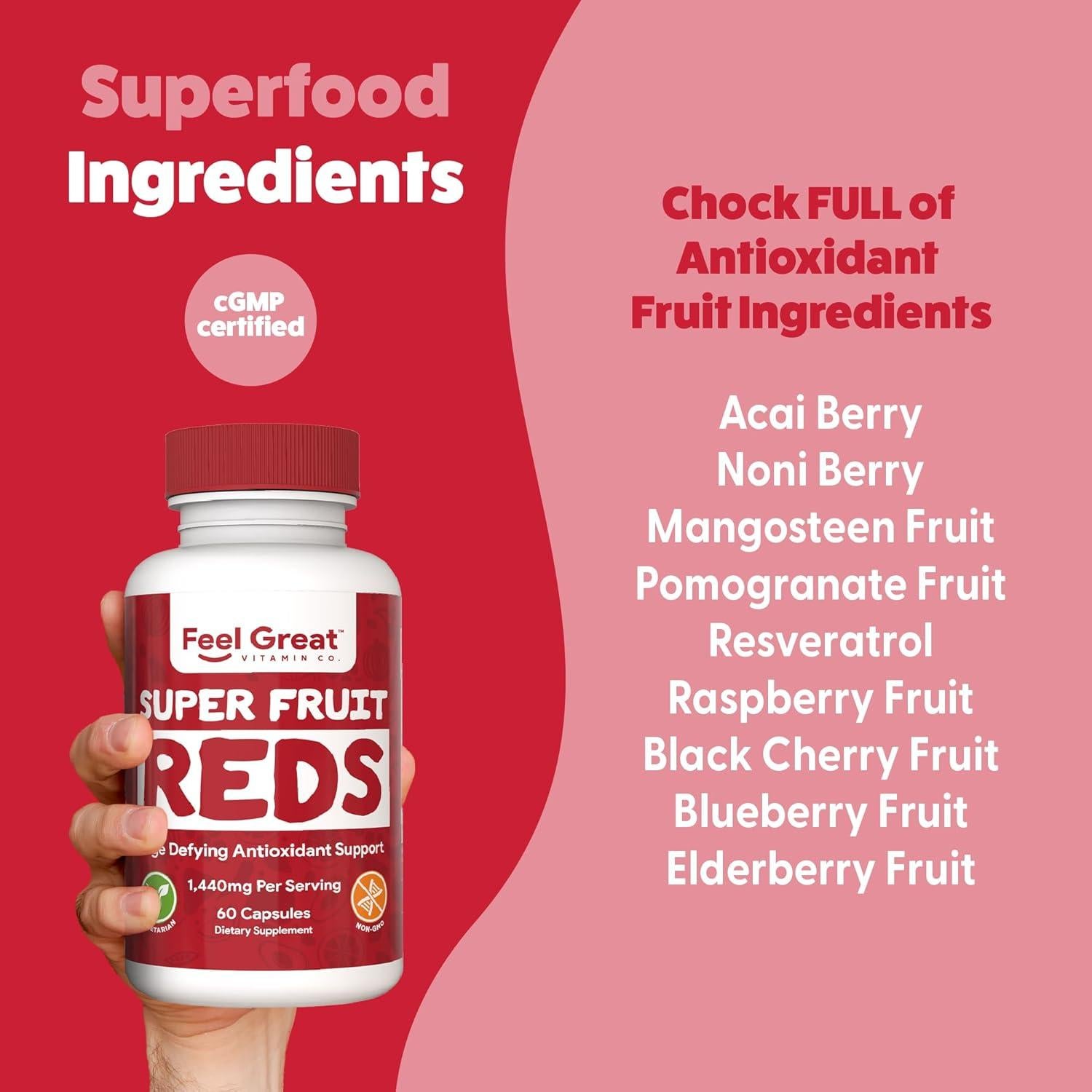 Vitaminas Feel Great Superfruta Roja - Antioxidante 60 Cápsulas