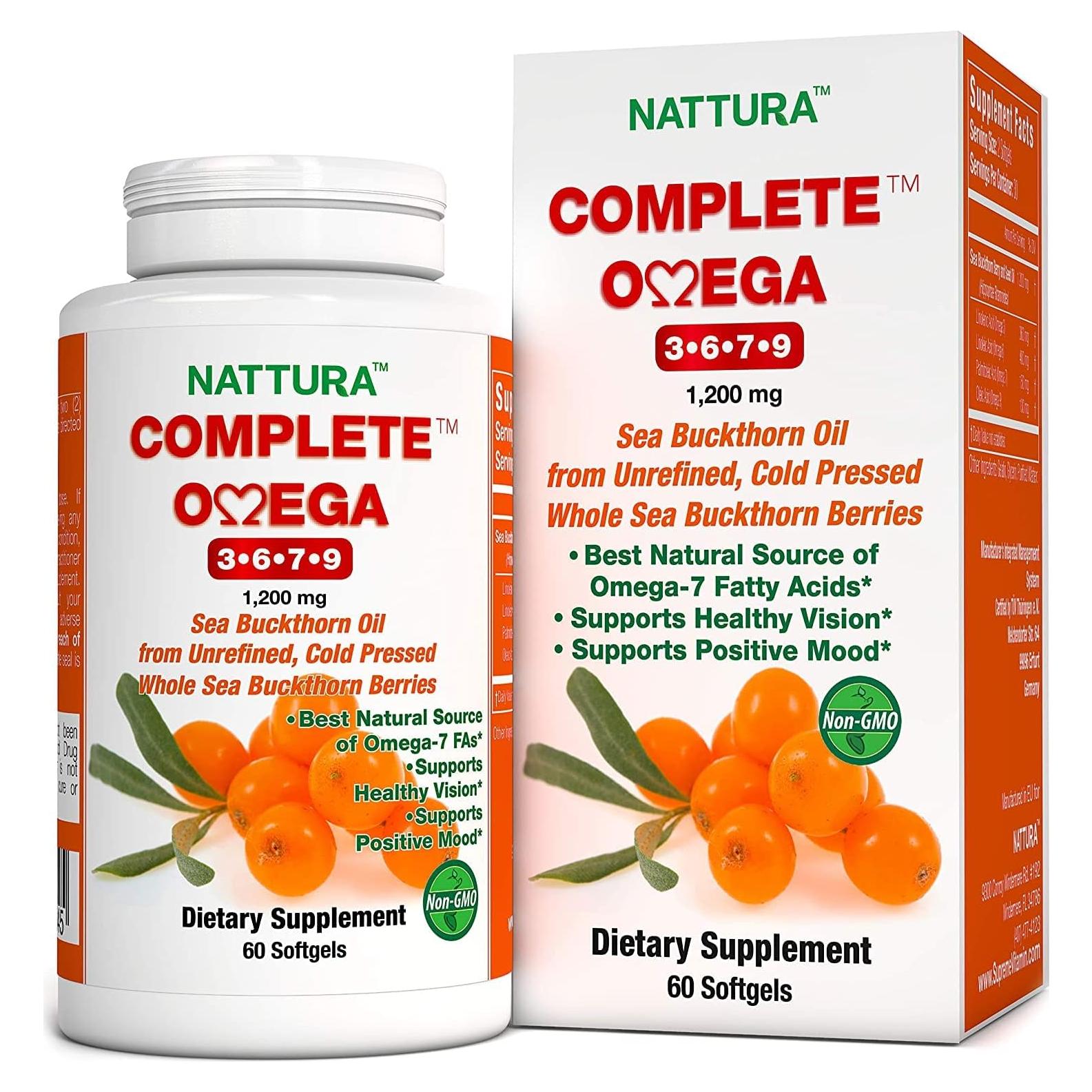 Nattura Omega 3-6-7-9 Aceite de Espino Marino 60 Cápsulas