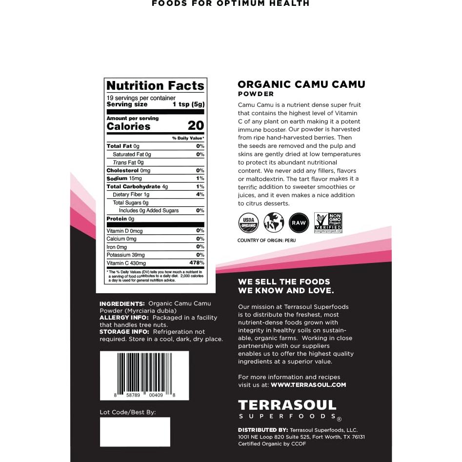 Polvo de Camu Camu Orgánico Terrasoul 99g - Vitamina C Natural