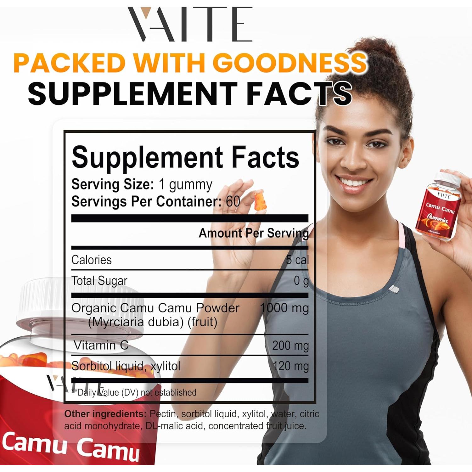 Gomitas de Camu Camu VAITE con Vitamina C - 60 Masticables Veganas