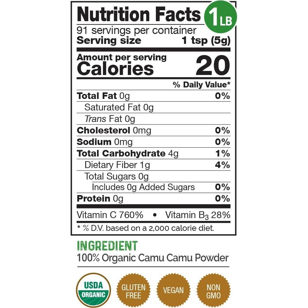 Polvo de Camu Camu Orgánico HerbaZest 454g - Vegano y Sin Gluten