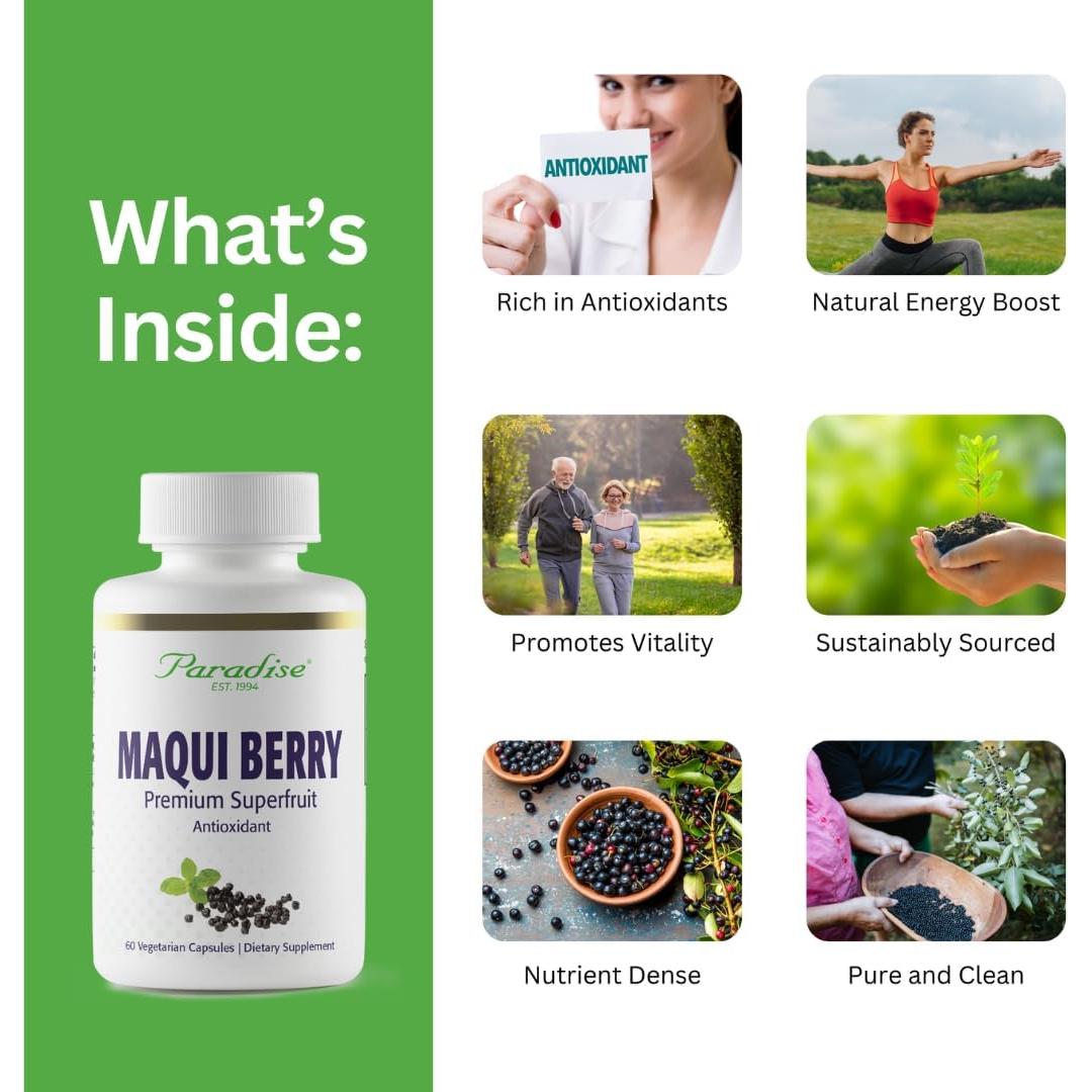 Extracto de Baya Maqui Orgánico Paradise Herbs 400 mg 60 Cápsulas