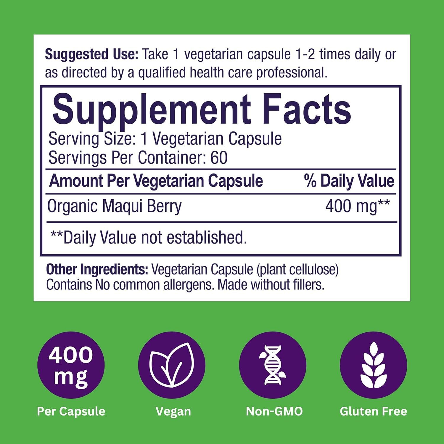 Extracto de Baya Maqui Orgánico Paradise Herbs 400 mg 60 Cápsulas