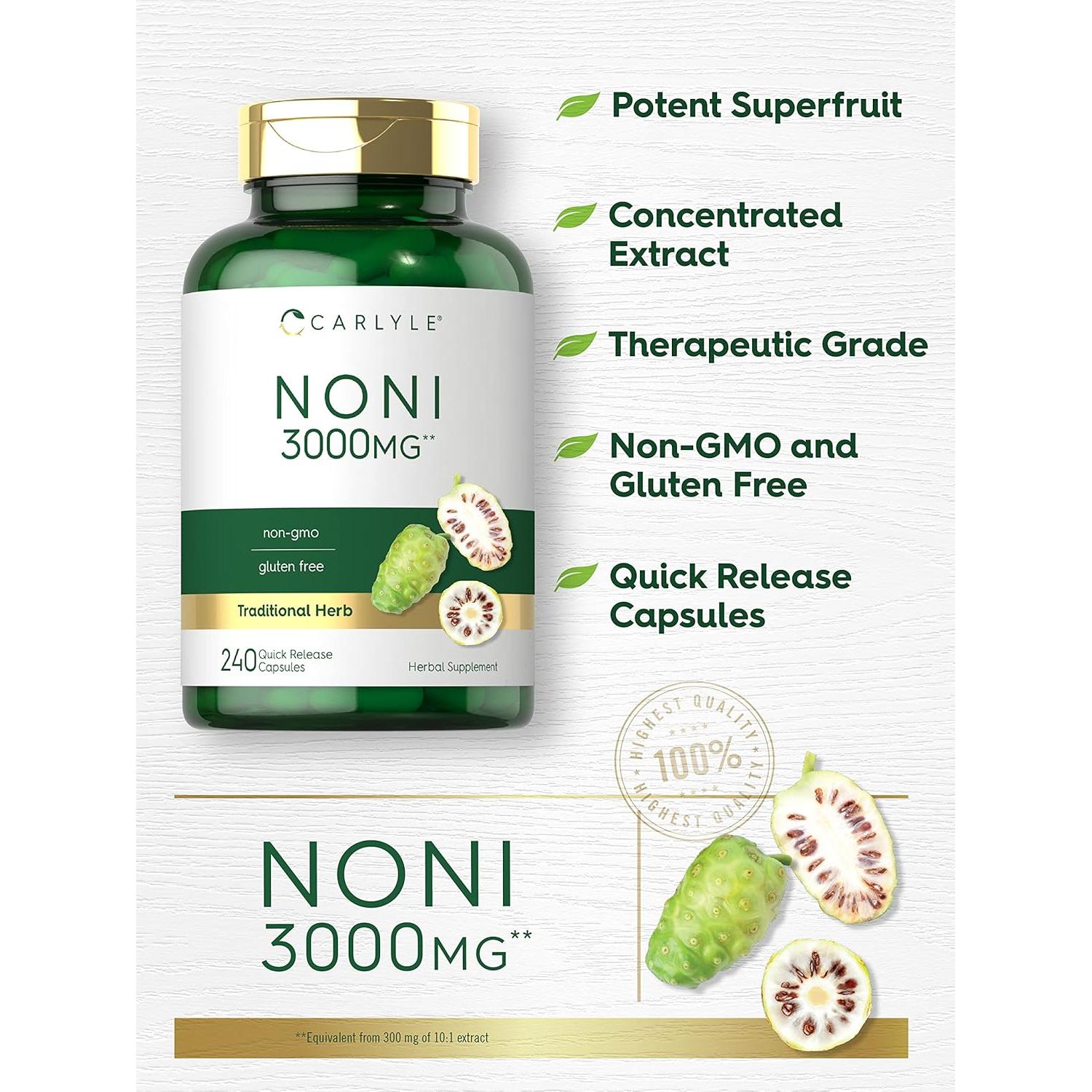 Cápsulas de Noni Carlyle 3000mg - 240 Conteo - Sin Gluten