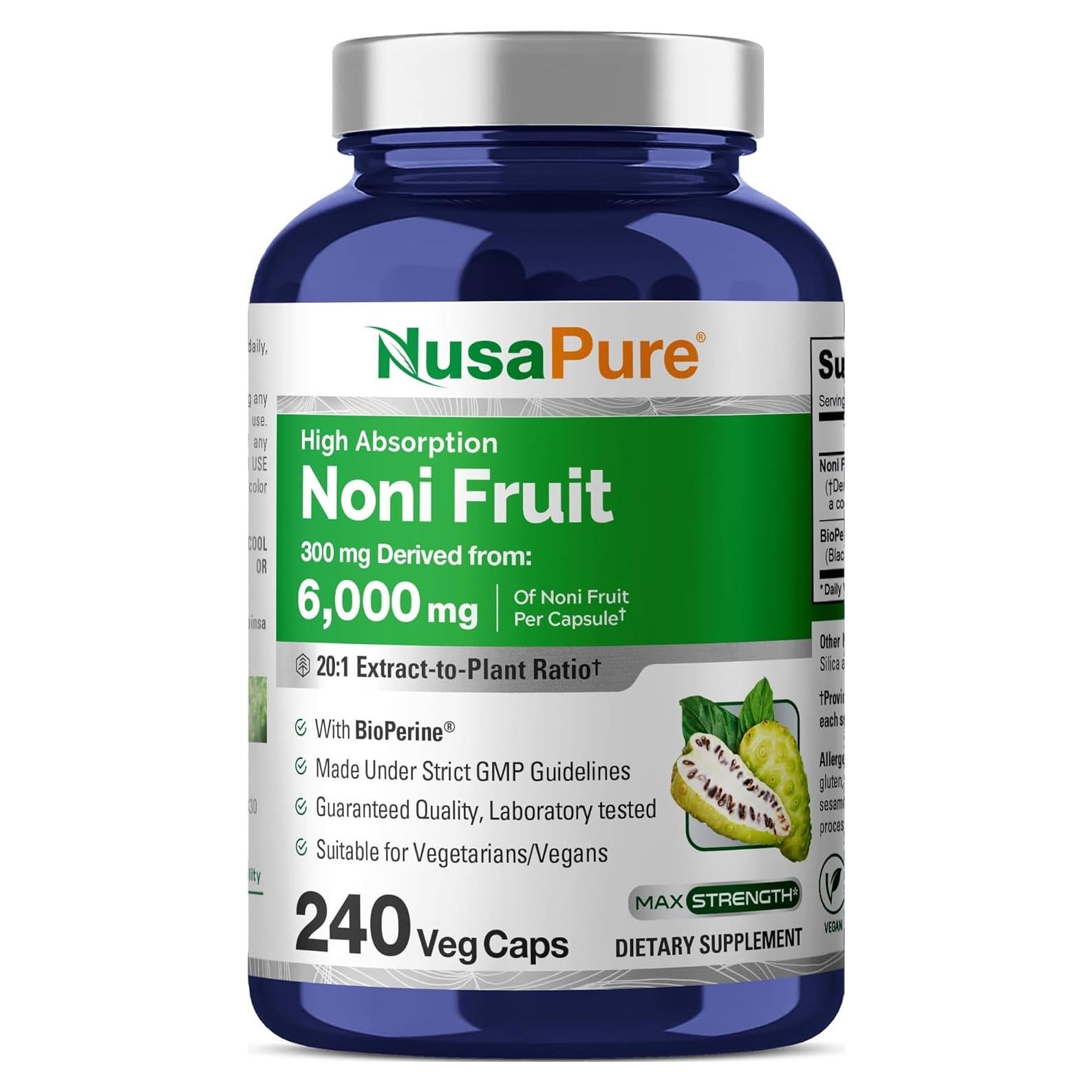 Extracto de Fruta Noni NusaPure 300 mg 240 Cápsulas Veganas